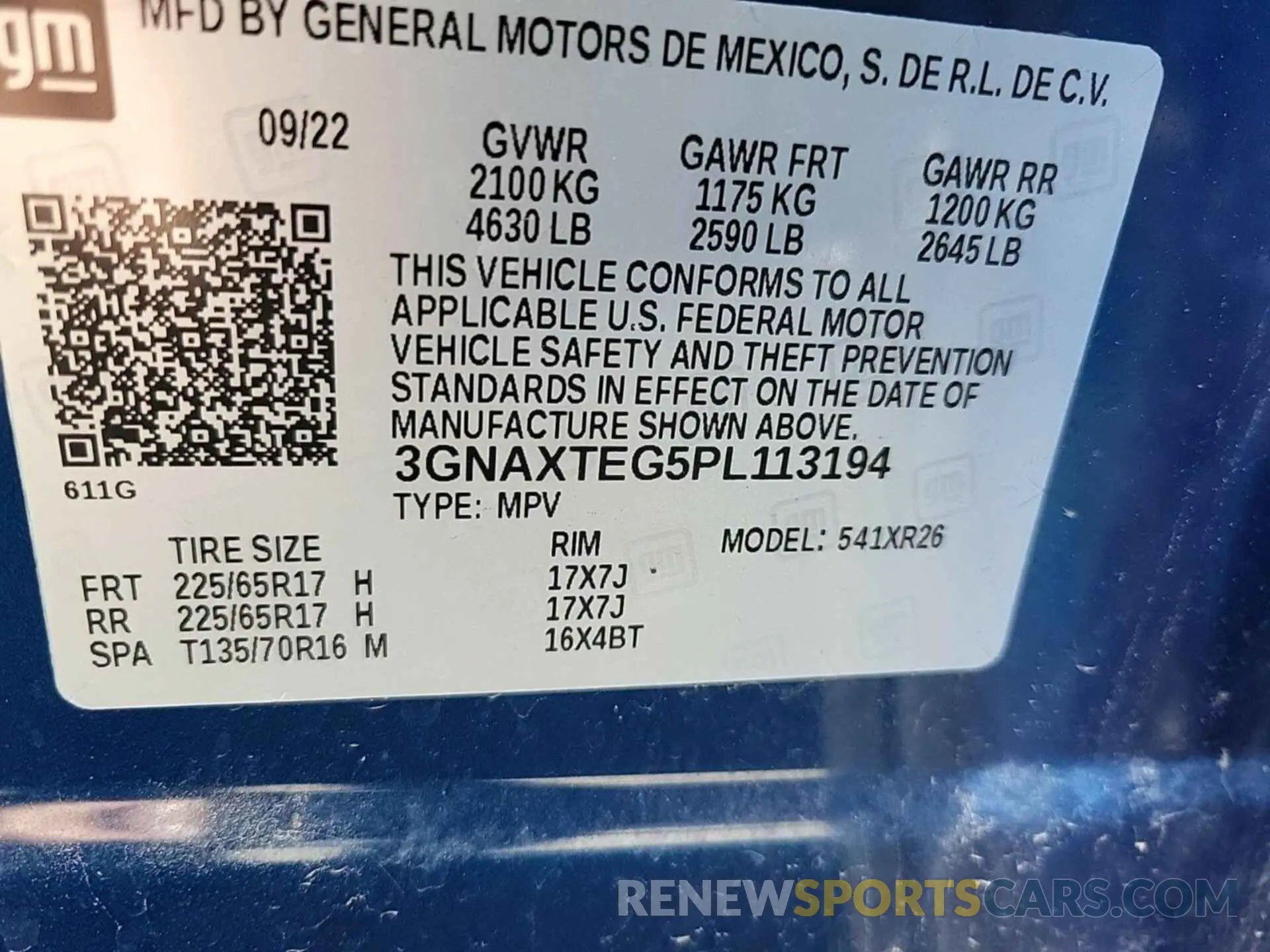 1 Photograph of a damaged car 3GNAXTEG5PL113194 CHEVROLET EQUINOX 2023