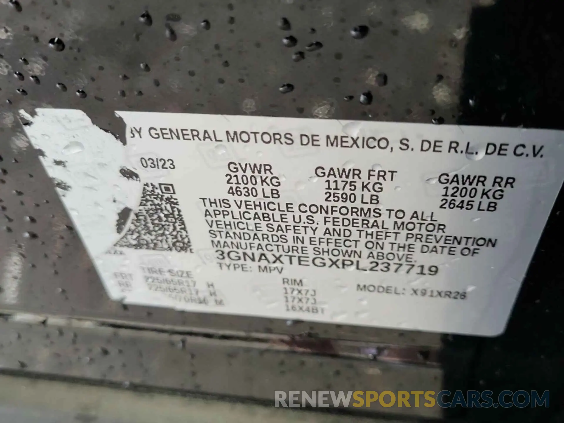 1 Photograph of a damaged car 3GNAXTEGXPL237719 CHEVROLET EQUINOX 2023