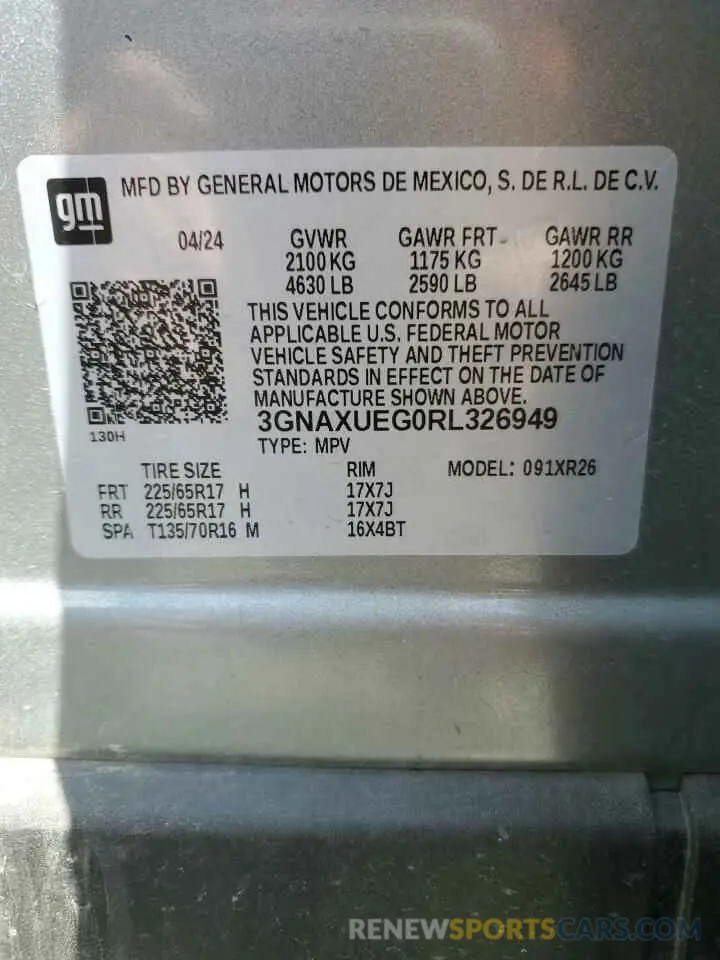 13 Фотография поврежденного автомобиля 3GNAXUEG0RL326949 CHEVROLET EQUINOX 2024