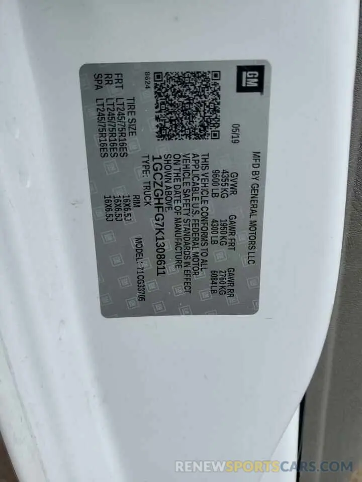 14 Photograph of a damaged car 1GCZGHFG7K1308611 CHEVROLET EXPRESS 2019