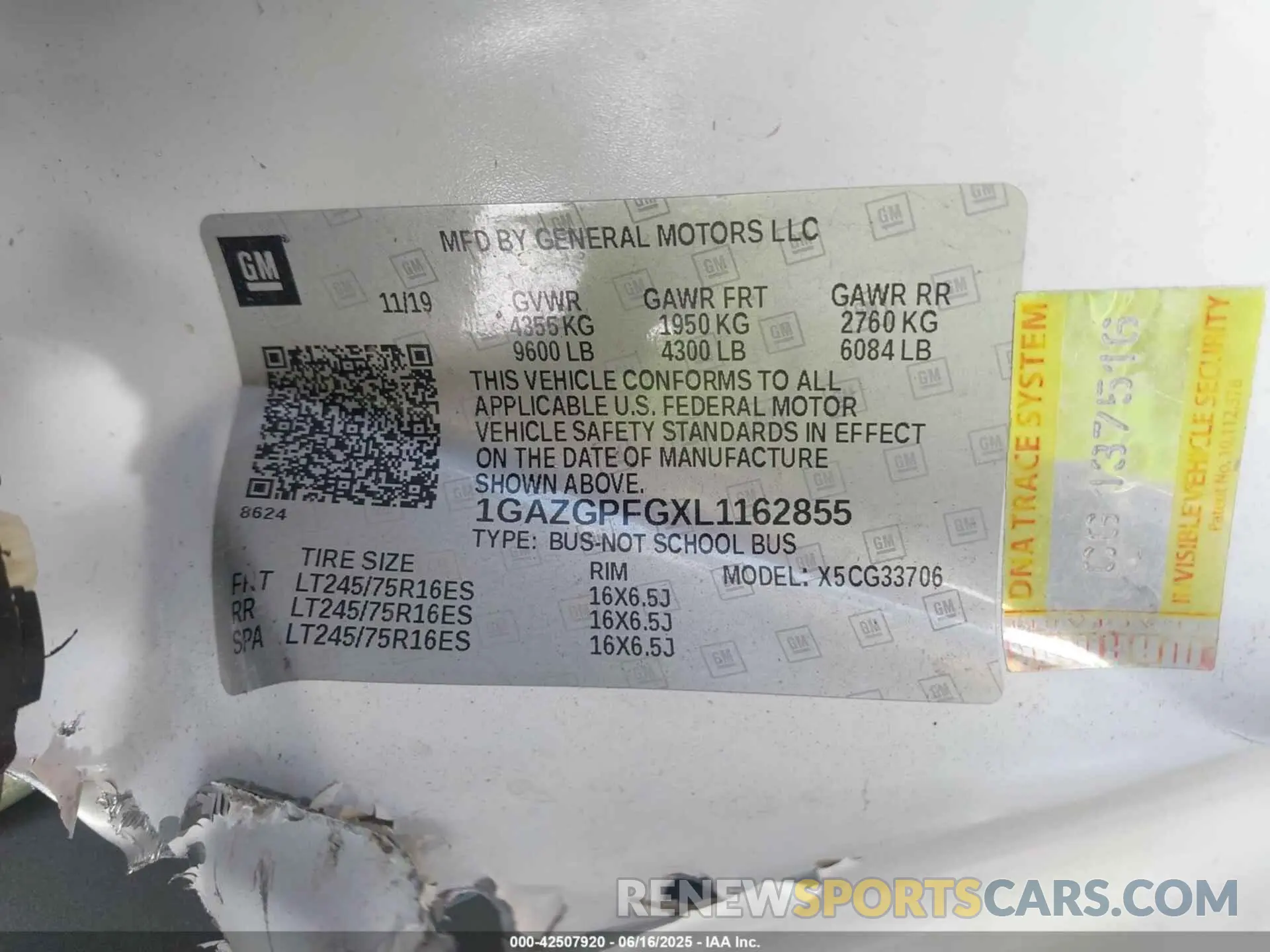 9 Photograph of a damaged car 1GAZGPFGXL1162855 CHEVROLET EXPRESS PASSENGER 2020