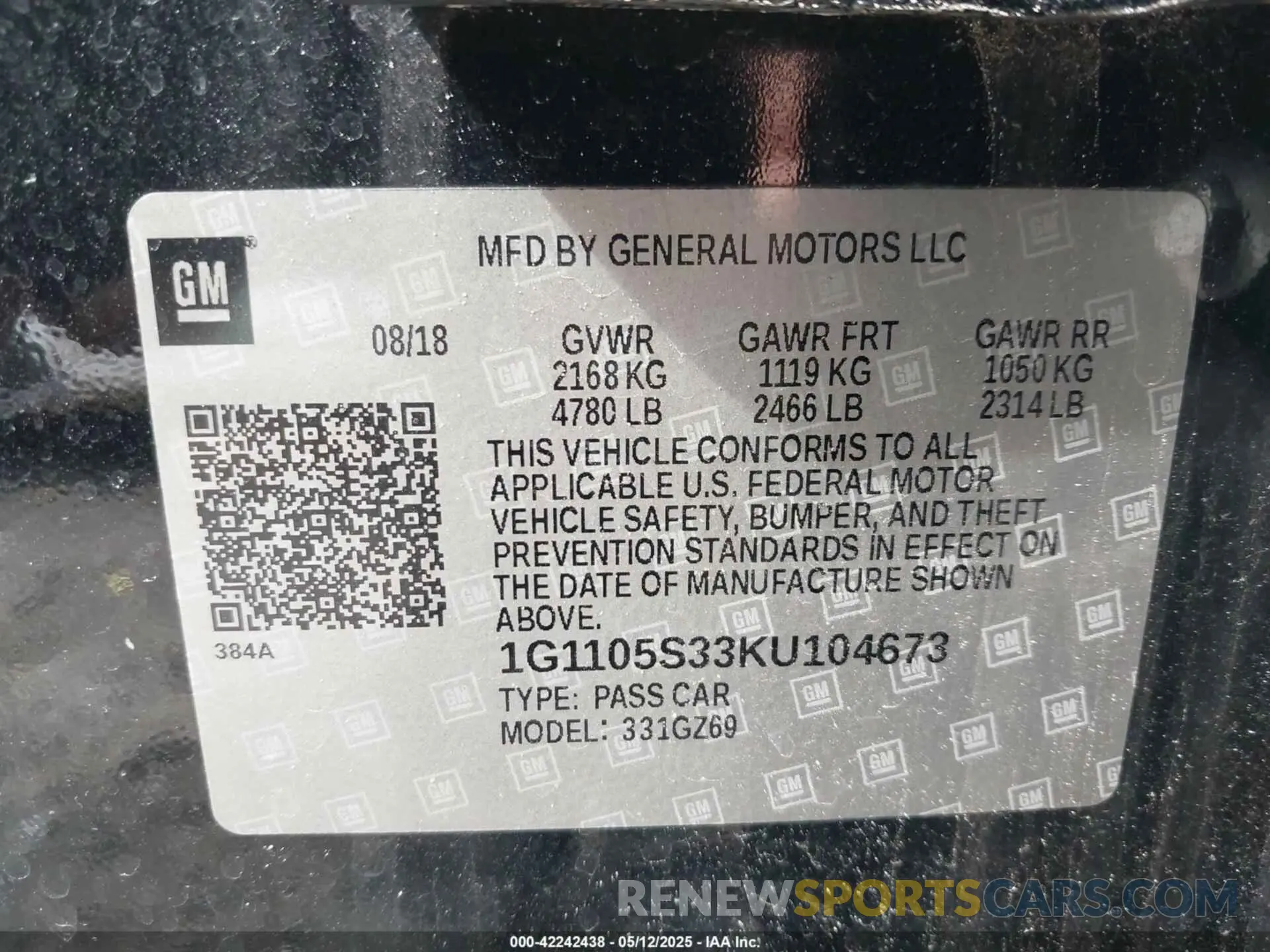 9 Photograph of a damaged car 1G1105S33KU104673 CHEVROLET IMPALA 2019