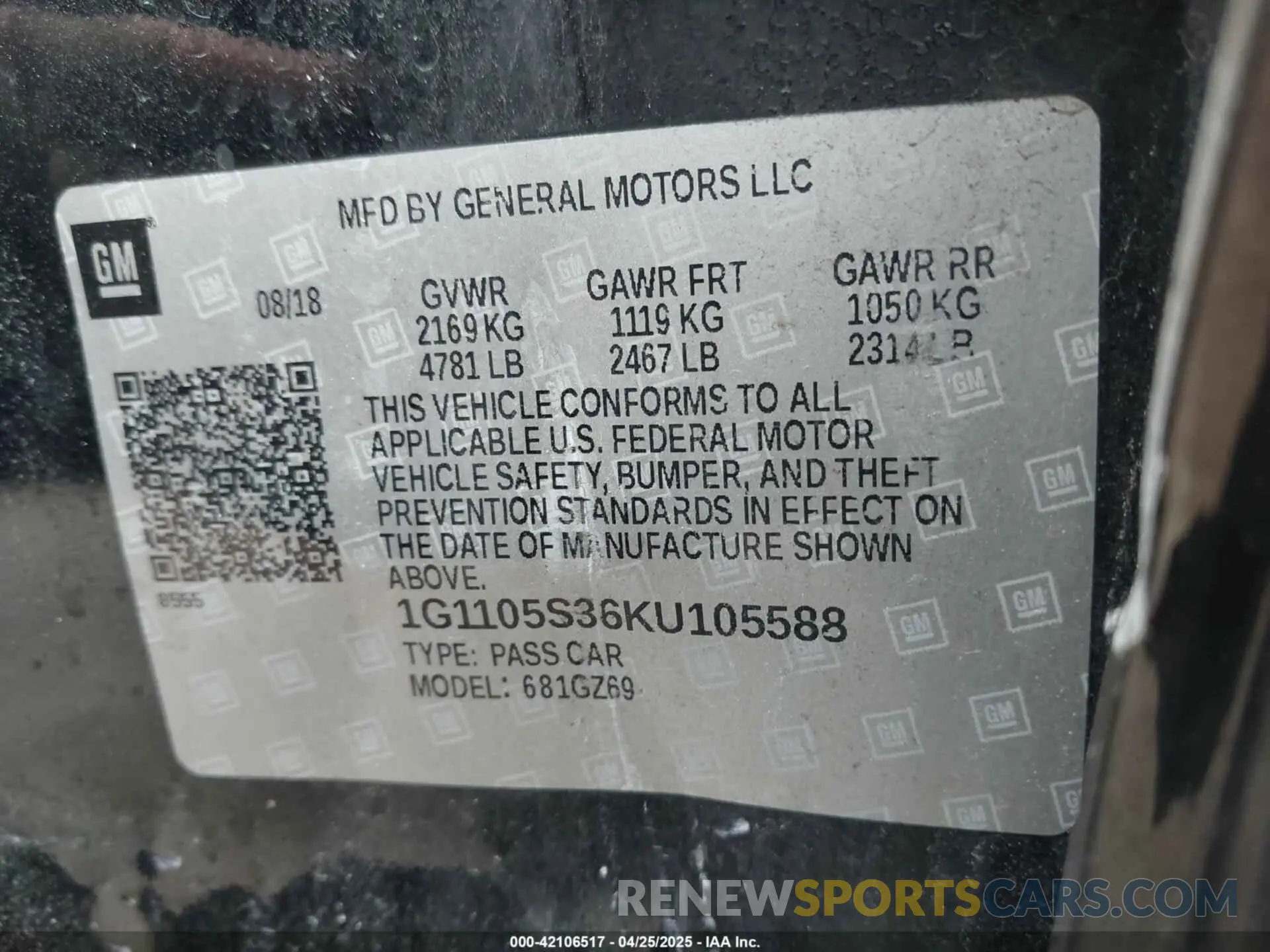 9 Фотография поврежденного автомобиля 1G1105S36KU105588 CHEVROLET IMPALA 2019