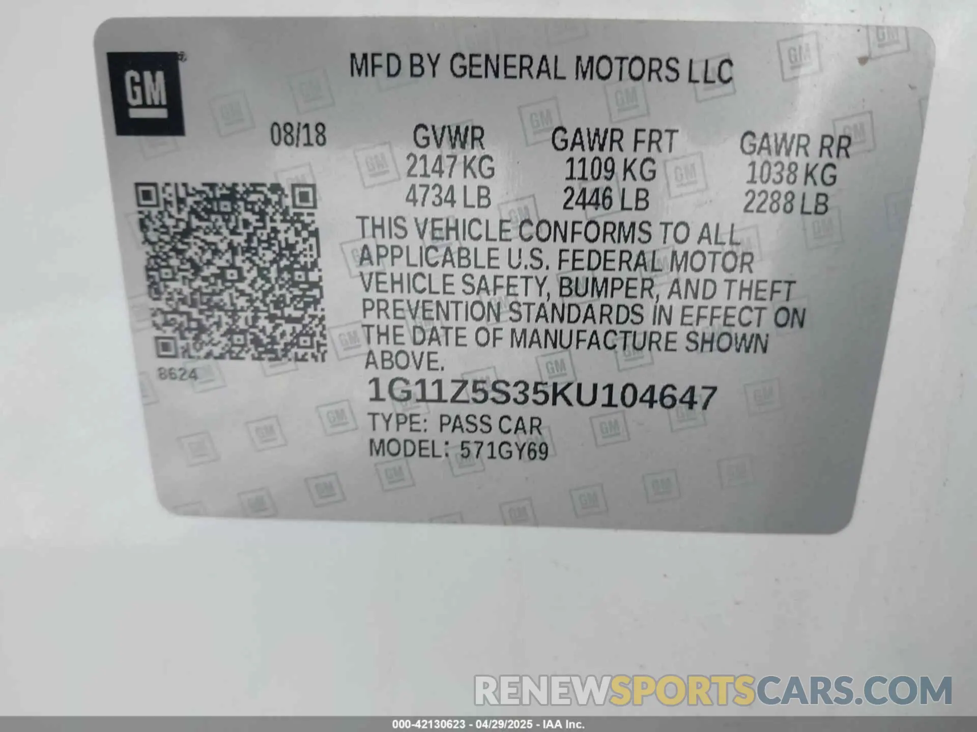 9 Фотография поврежденного автомобиля 1G11Z5S35KU104647 CHEVROLET IMPALA 2019