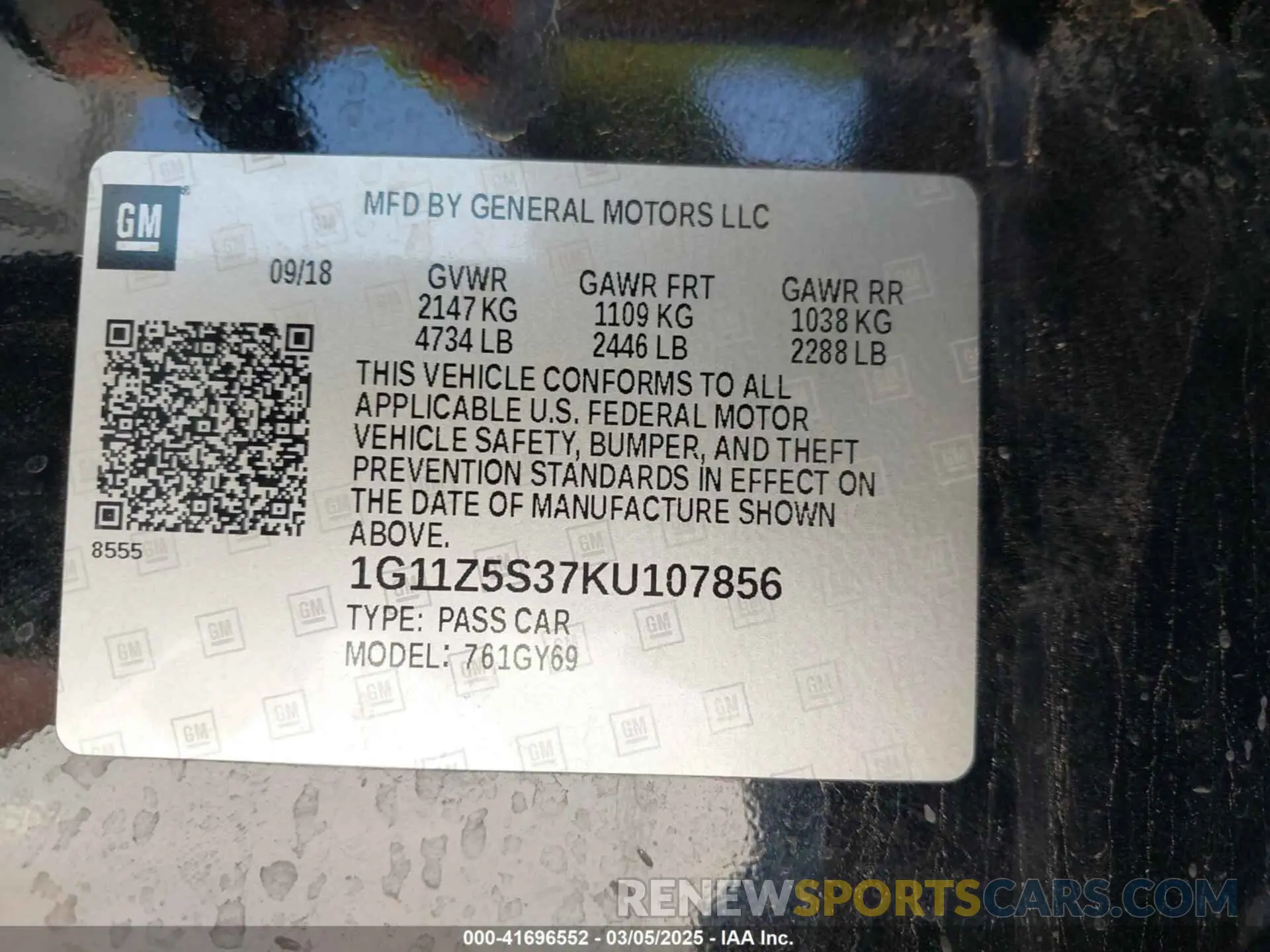 9 Фотография поврежденного автомобиля 1G11Z5S37KU107856 CHEVROLET IMPALA 2019