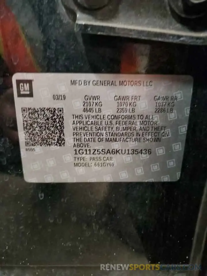 13 Фотография поврежденного автомобиля 1G11Z5SA6KU135436 CHEVROLET IMPALA 2019