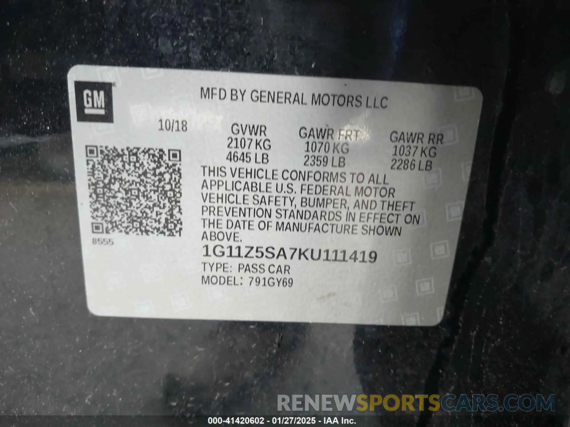 9 Фотография поврежденного автомобиля 1G11Z5SA7KU111419 CHEVROLET IMPALA 2019