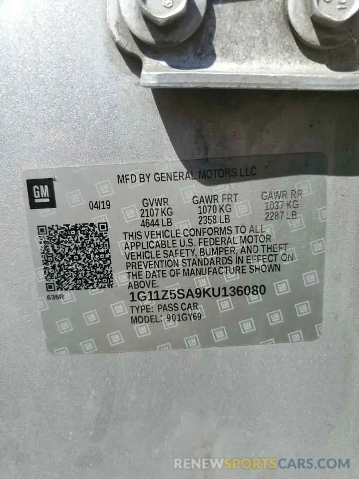 13 Photograph of a damaged car 1G11Z5SA9KU136080 CHEVROLET IMPALA 2019