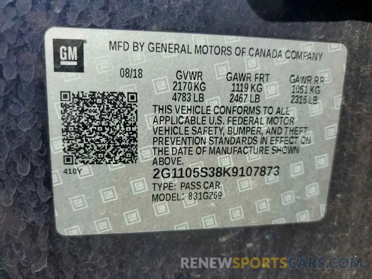 13 Фотография поврежденного автомобиля 2G1105S38K9107873 CHEVROLET IMPALA 2019