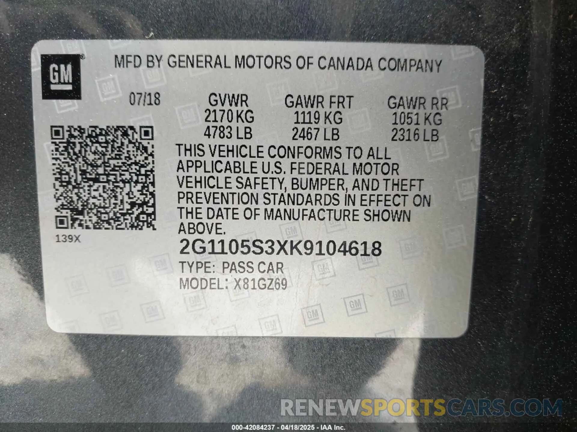 9 Фотография поврежденного автомобиля 2G1105S3XK9104618 CHEVROLET IMPALA 2019
