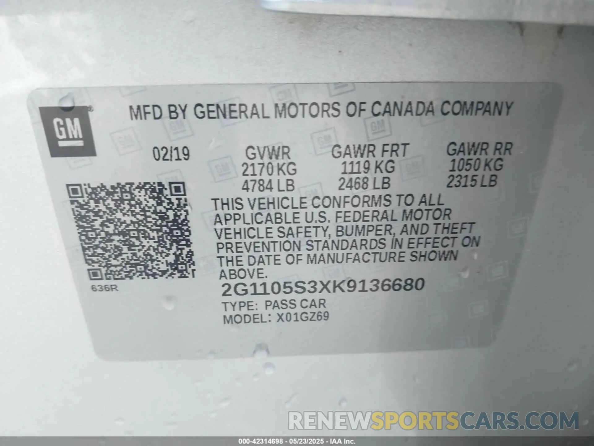 9 Фотография поврежденного автомобиля 2G1105S3XK9136680 CHEVROLET IMPALA 2019