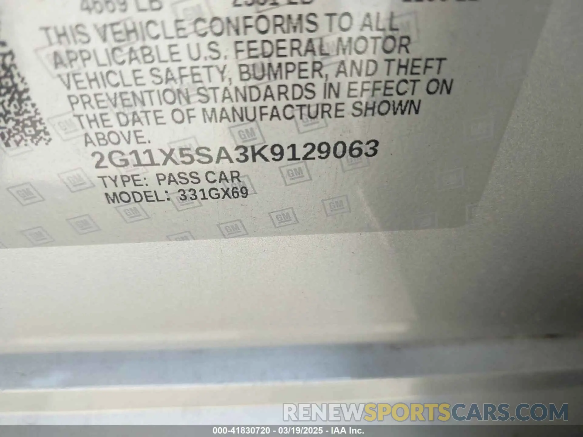 9 Photograph of a damaged car 2G11X5SA3K9129063 CHEVROLET IMPALA 2019