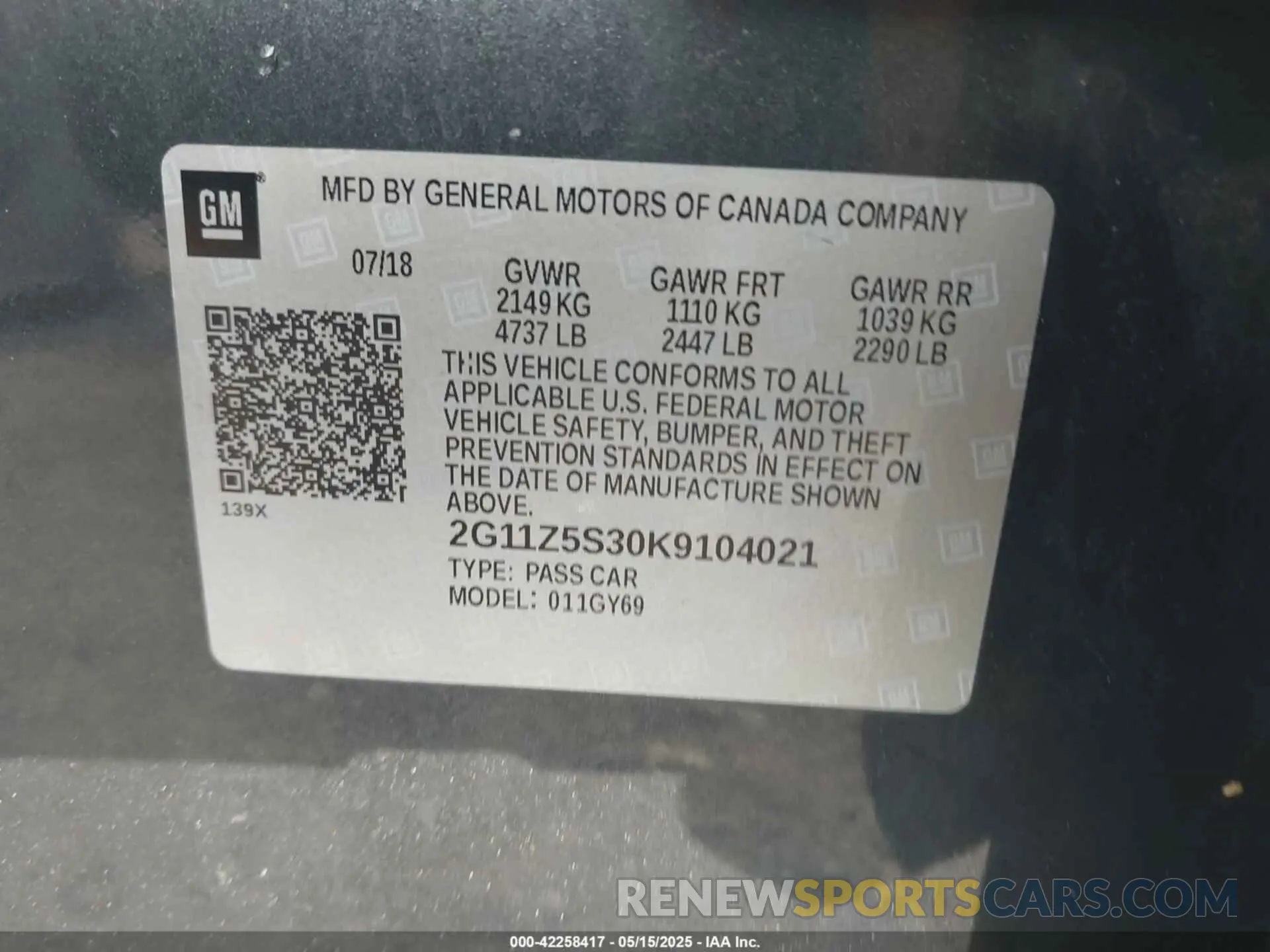9 Photograph of a damaged car 2G11Z5S30K9104021 CHEVROLET IMPALA 2019