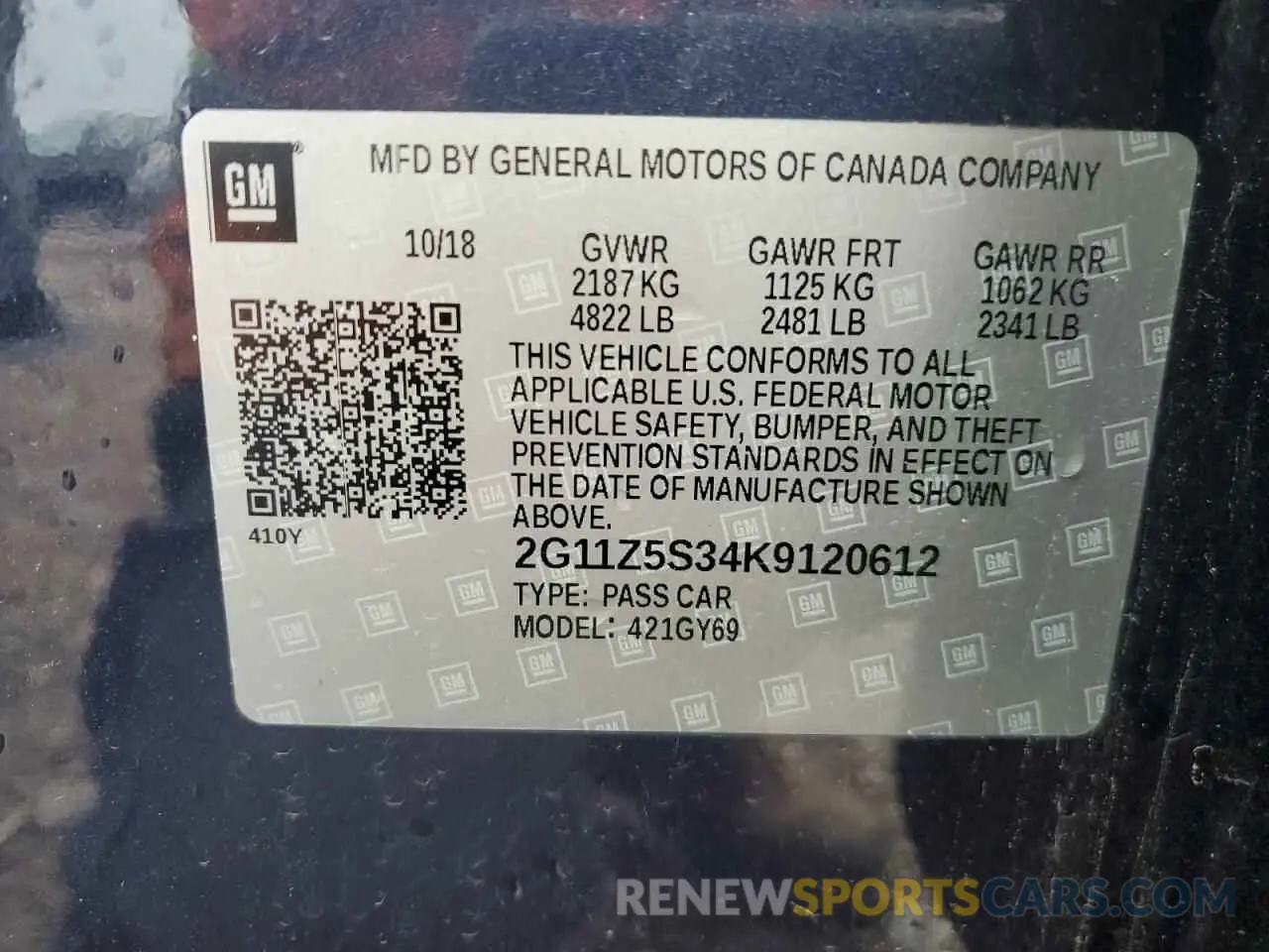 12 Photograph of a damaged car 2G11Z5S34K9120612 CHEVROLET IMPALA 2019