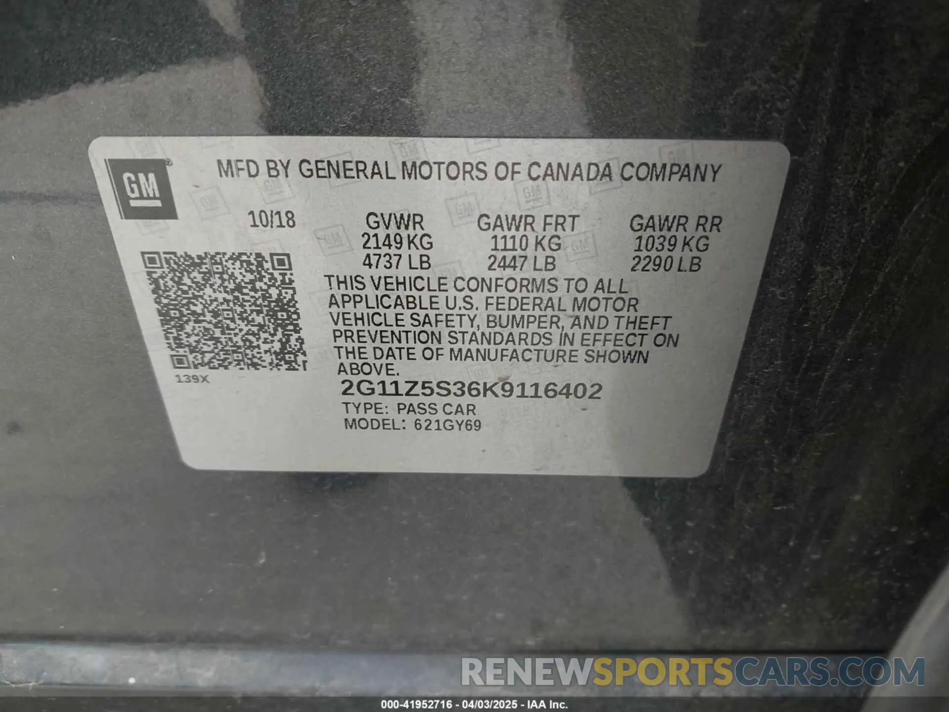 9 Фотография поврежденного автомобиля 2G11Z5S36K9116402 CHEVROLET IMPALA 2019