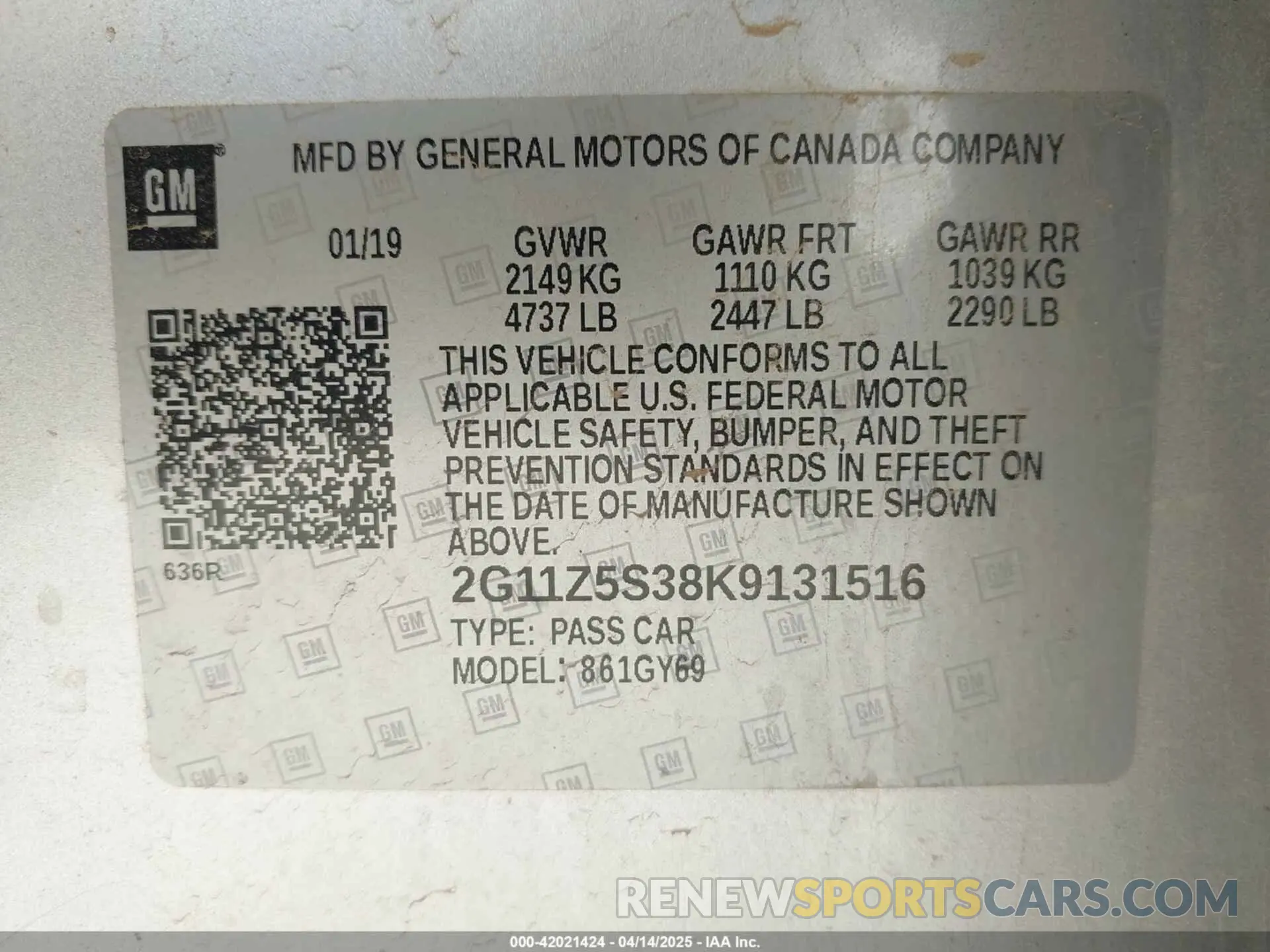 9 Photograph of a damaged car 2G11Z5S38K9131516 CHEVROLET IMPALA 2019