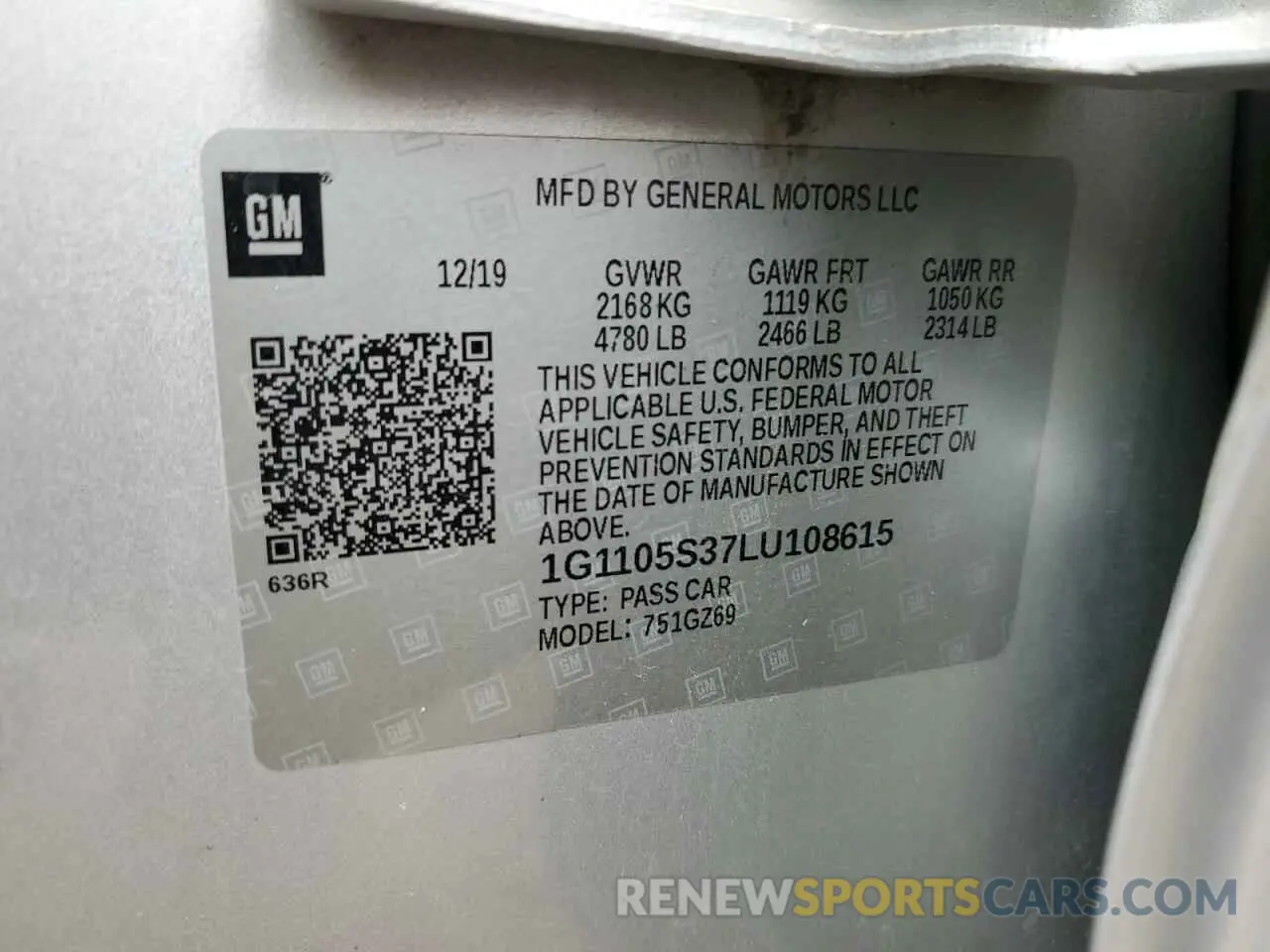 12 Photograph of a damaged car 1G1105S37LU108615 CHEVROLET IMPALA 2020