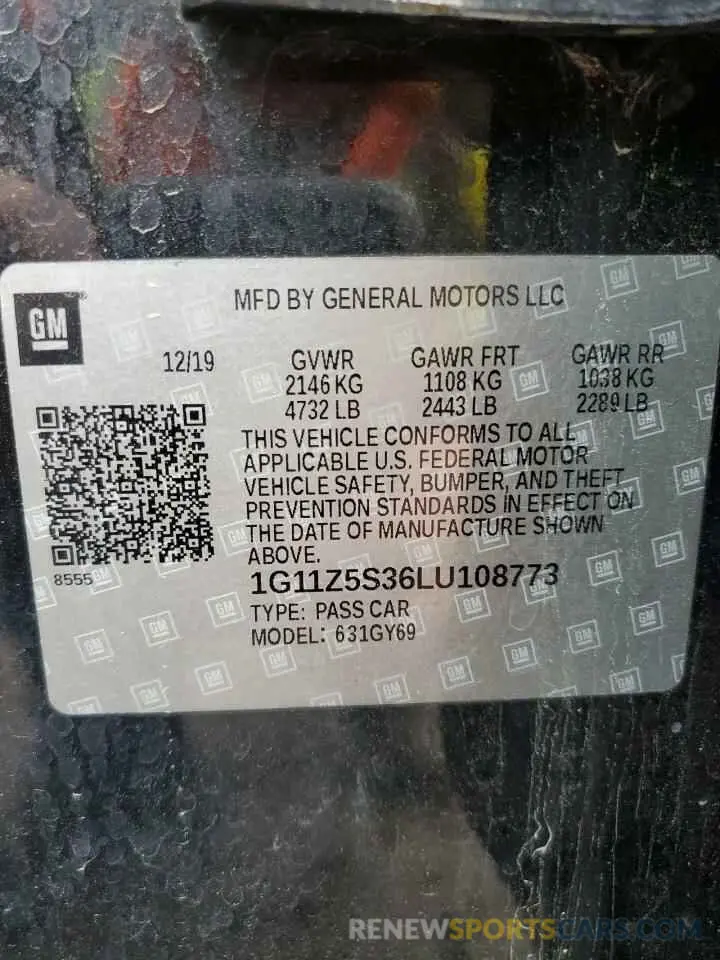 13 Фотография поврежденного автомобиля 1G11Z5S36LU108773 CHEVROLET IMPALA 2020