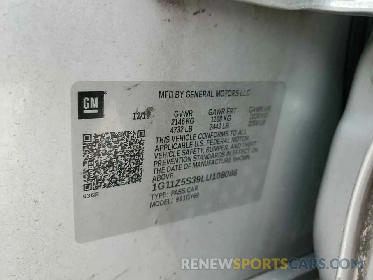 12 Фотография поврежденного автомобиля 1G11Z5S39LU108086 CHEVROLET IMPALA 2020
