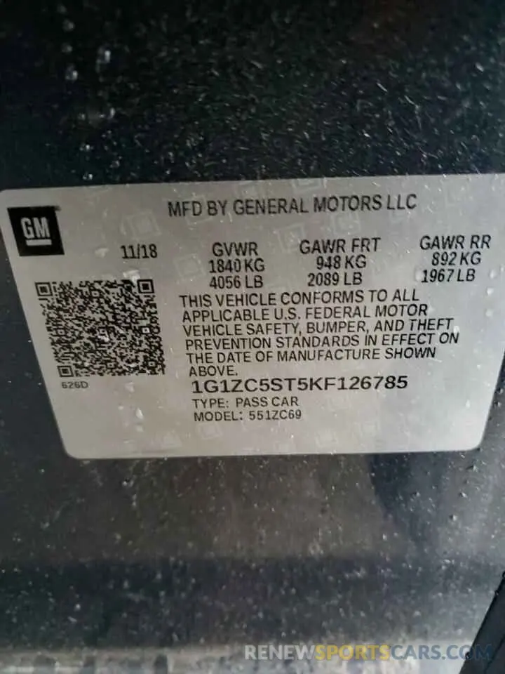 13 Photograph of a damaged car 1G1ZC5ST5KF126785 CHEVROLET MALIBU 2019