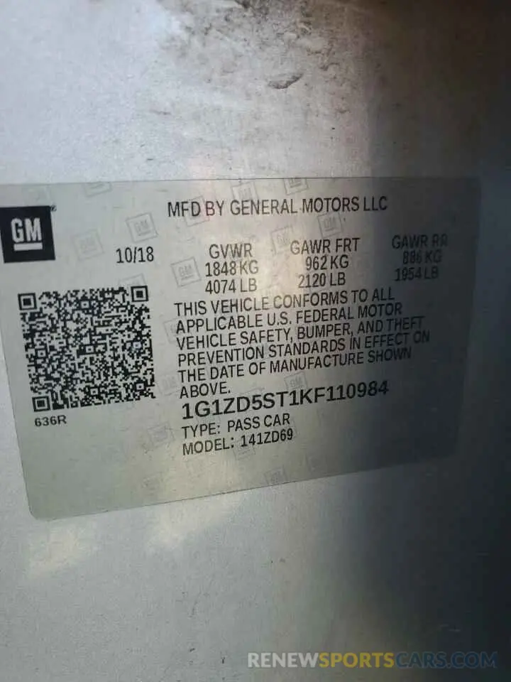 12 Photograph of a damaged car 1G1ZD5ST1KF110984 CHEVROLET MALIBU 2019