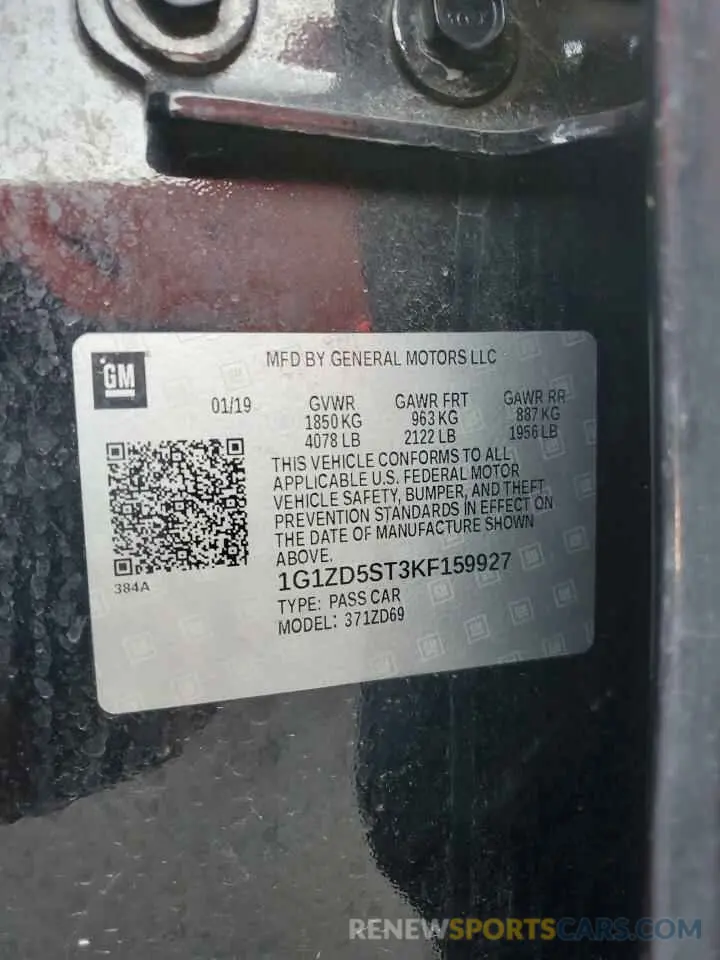 12 Photograph of a damaged car 1G1ZD5ST3KF159927 CHEVROLET MALIBU 2019