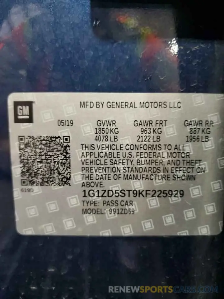 14 Photograph of a damaged car 1G1ZD5ST9KF225929 CHEVROLET MALIBU 2019