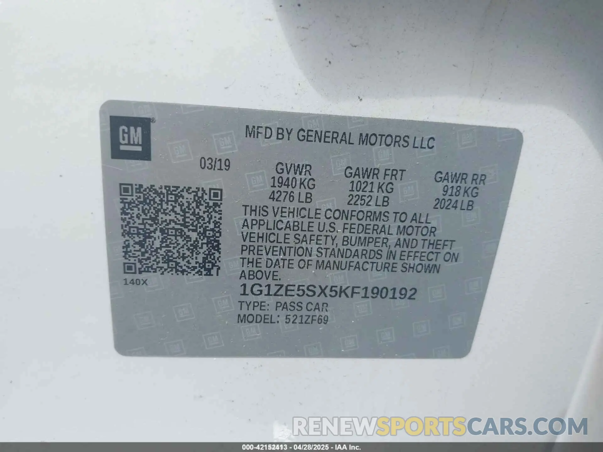 9 Фотография поврежденного автомобиля 1G1ZE5SX5KF190192 CHEVROLET MALIBU 2019