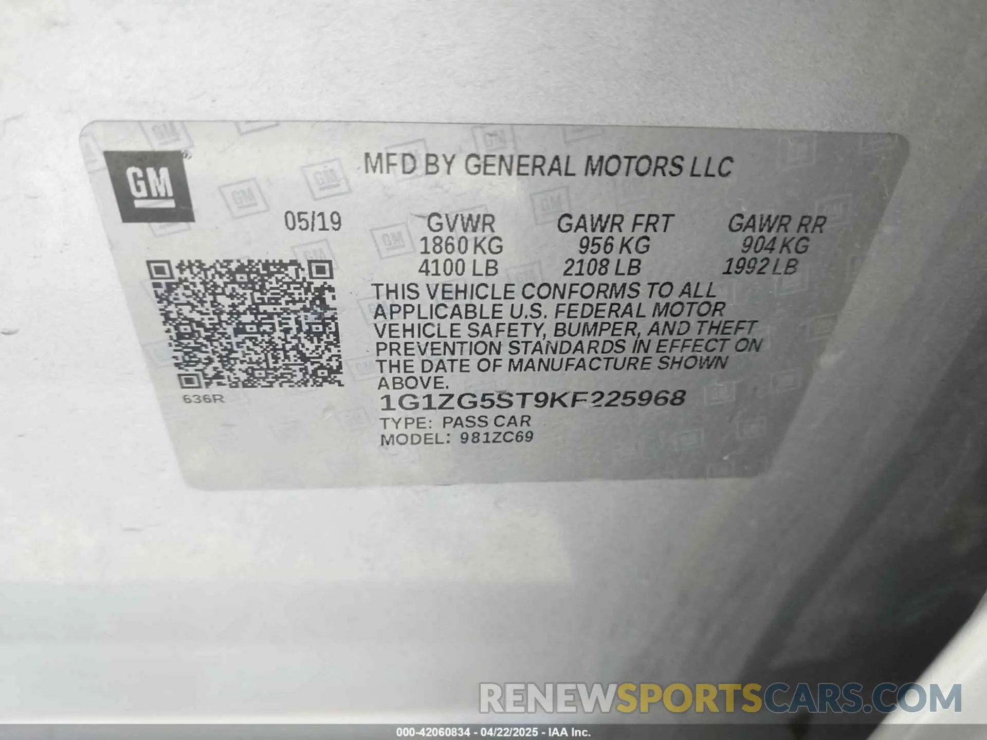 9 Фотография поврежденного автомобиля 1G1ZG5ST9KF225968 CHEVROLET MALIBU 2019