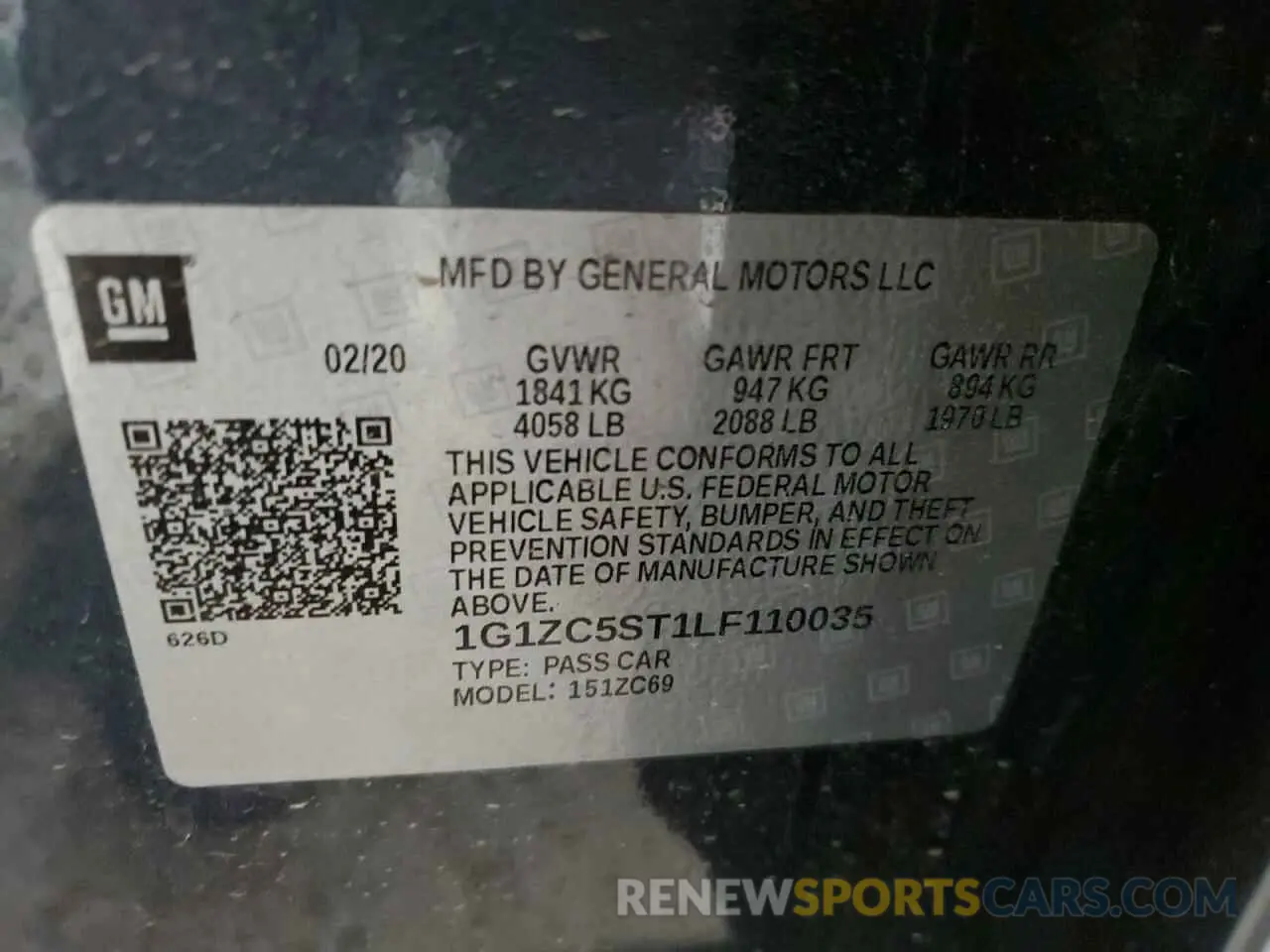 14 Photograph of a damaged car 1G1ZC5ST1LF110035 CHEVROLET MALIBU 2020