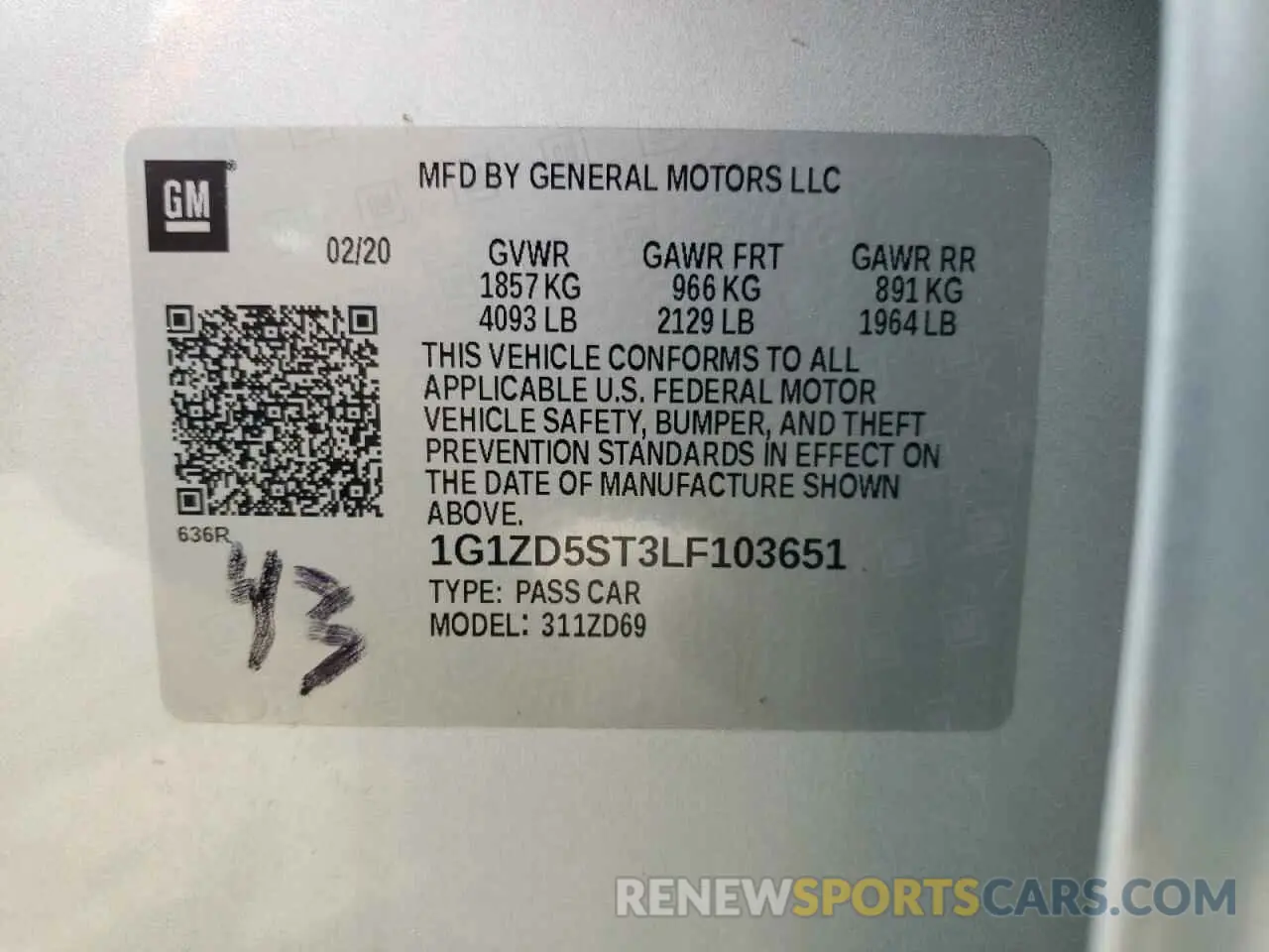 12 Photograph of a damaged car 1G1ZD5ST3LF103651 CHEVROLET MALIBU 2020