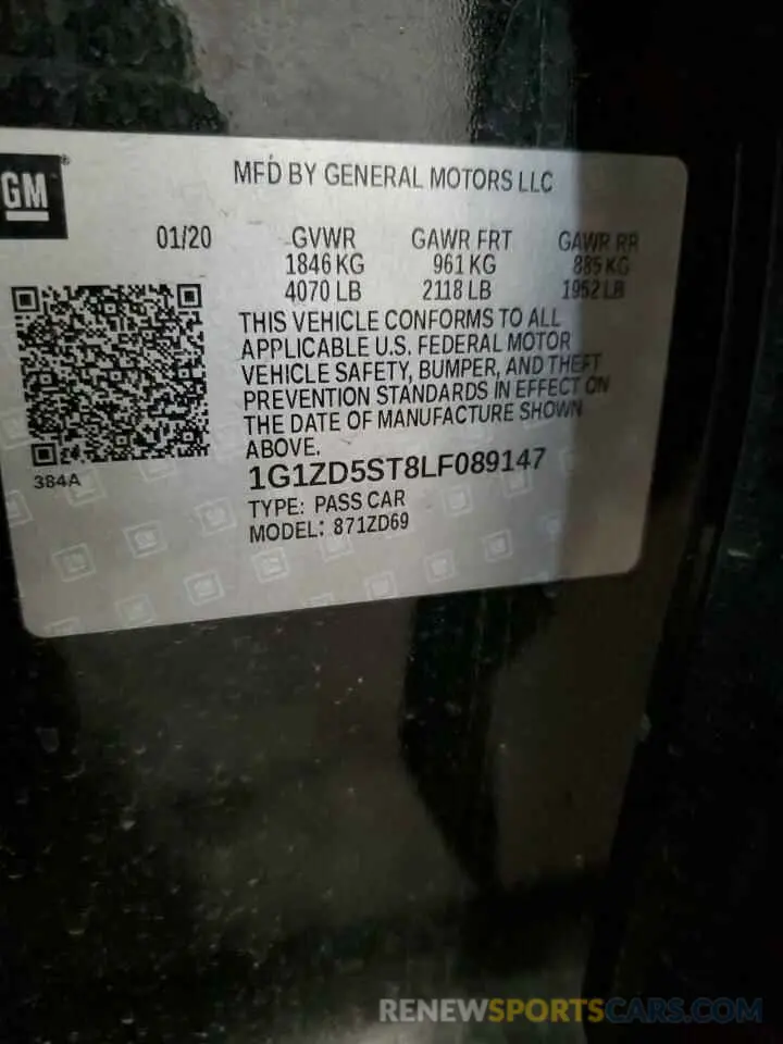 13 Photograph of a damaged car 1G1ZD5ST8LF089147 CHEVROLET MALIBU 2020