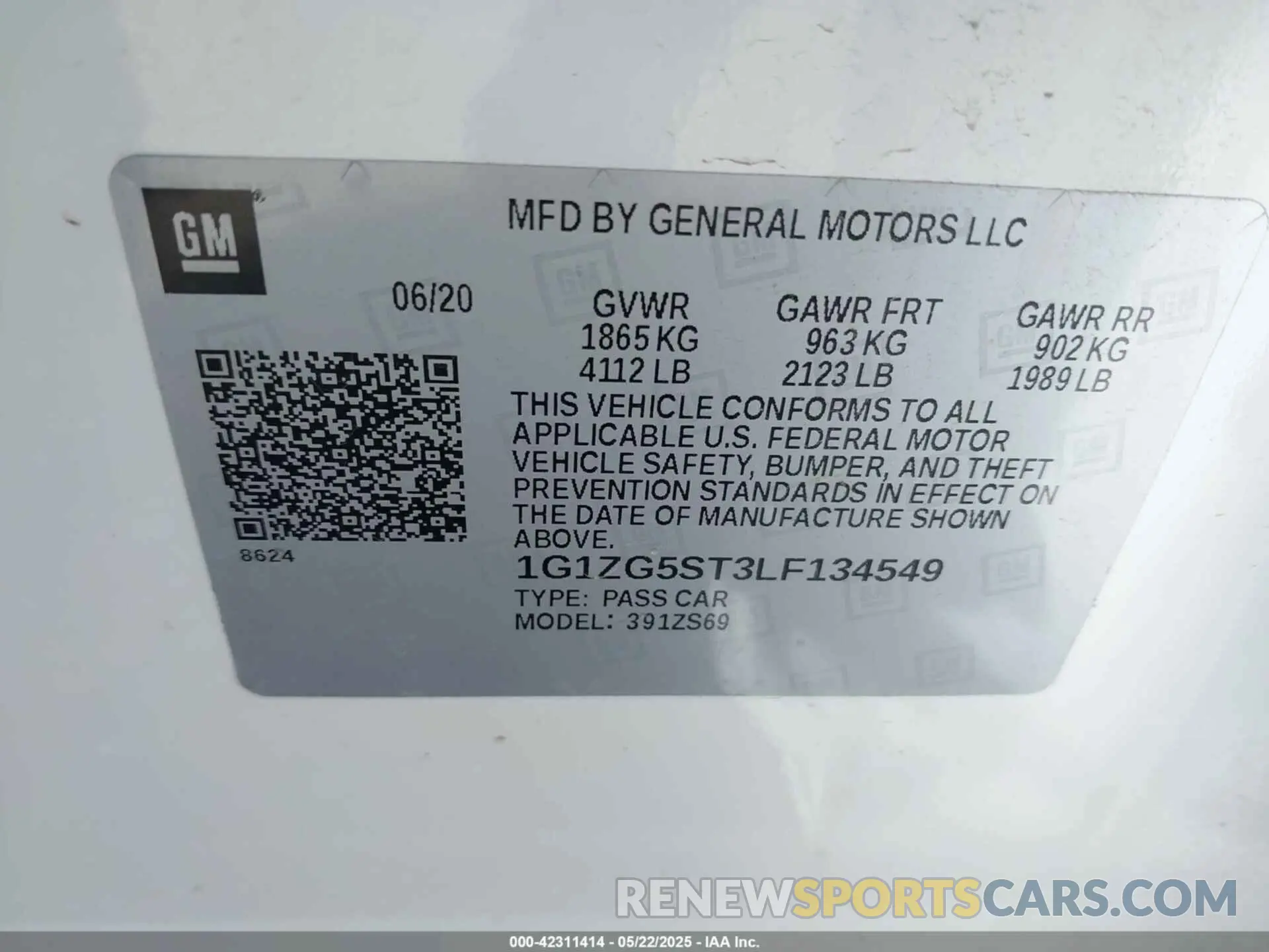 9 Photograph of a damaged car 1G1ZG5ST3LF134549 CHEVROLET MALIBU 2020