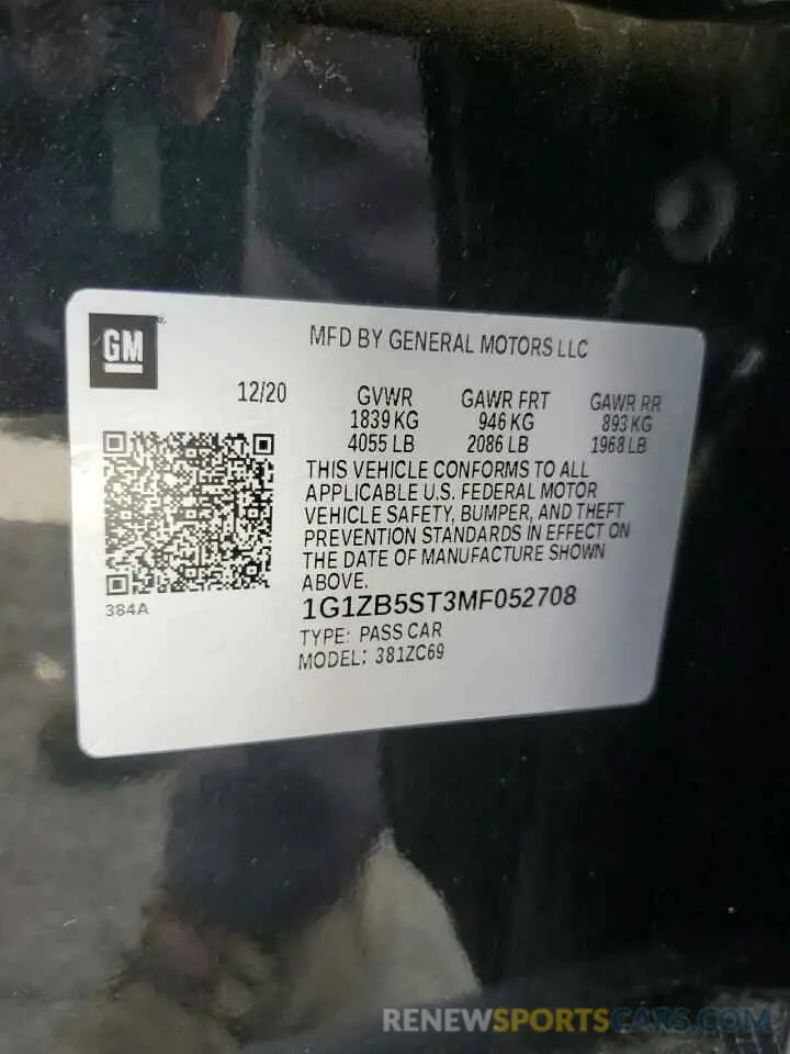 12 Фотография поврежденного автомобиля 1G1ZB5ST3MF052708 CHEVROLET MALIBU 2021