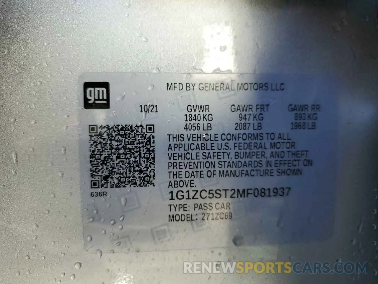 12 Photograph of a damaged car 1G1ZC5ST2MF081937 CHEVROLET MALIBU 2021