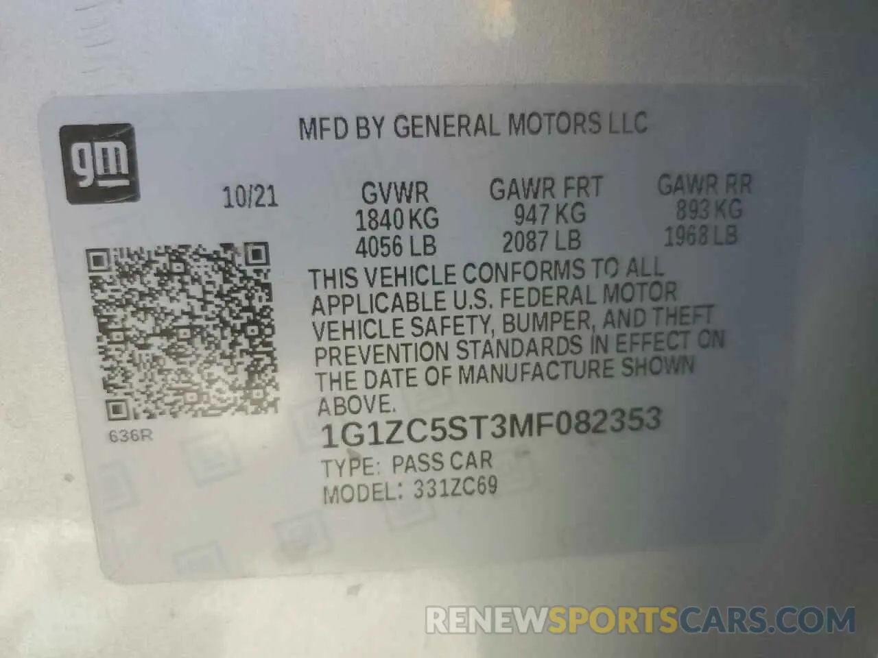 12 Photograph of a damaged car 1G1ZC5ST3MF082353 CHEVROLET MALIBU 2021