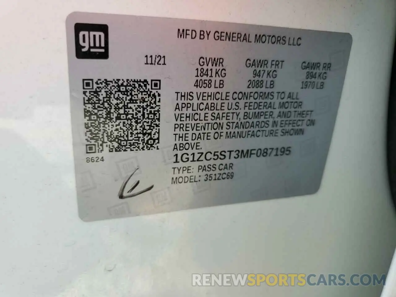 13 Фотография поврежденного автомобиля 1G1ZC5ST3MF087195 CHEVROLET MALIBU 2021
