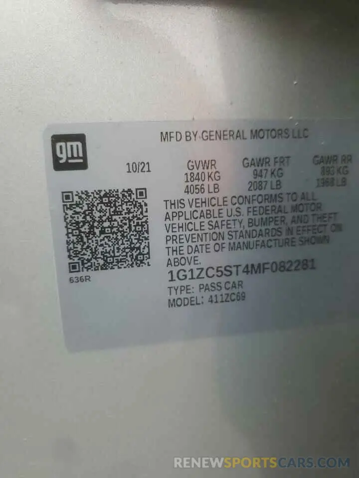 14 Фотография поврежденного автомобиля 1G1ZC5ST4MF082281 CHEVROLET MALIBU 2021