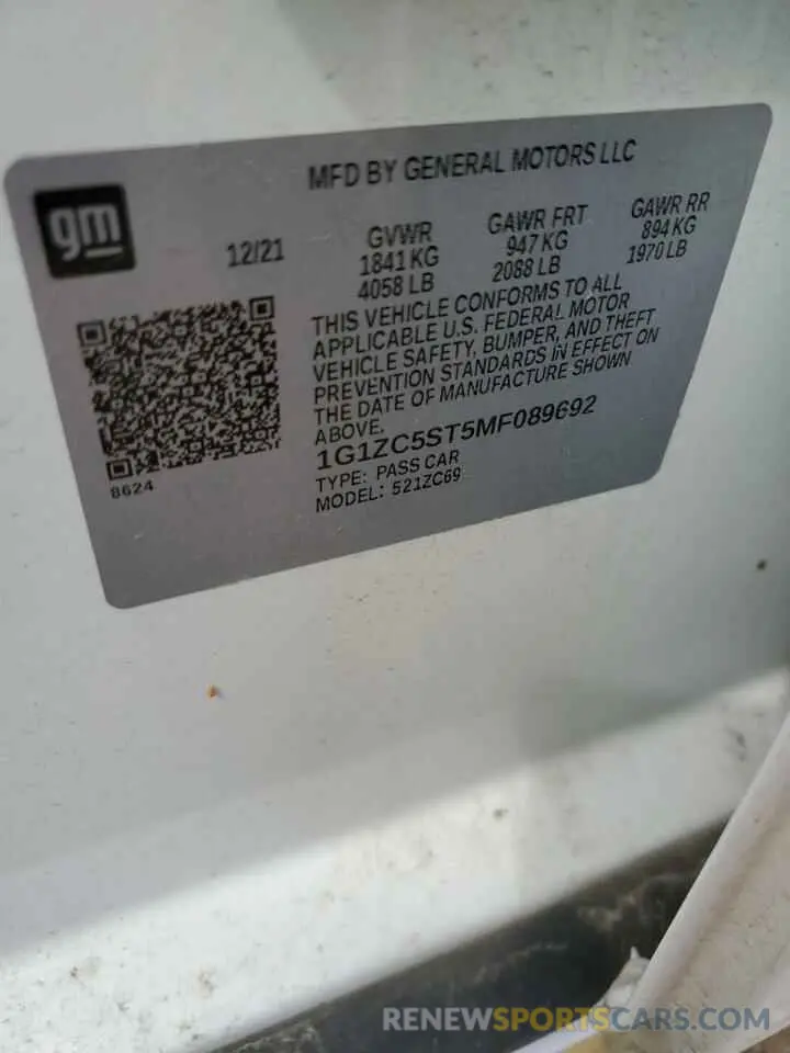 14 Фотография поврежденного автомобиля 1G1ZC5ST5MF089692 CHEVROLET MALIBU 2021