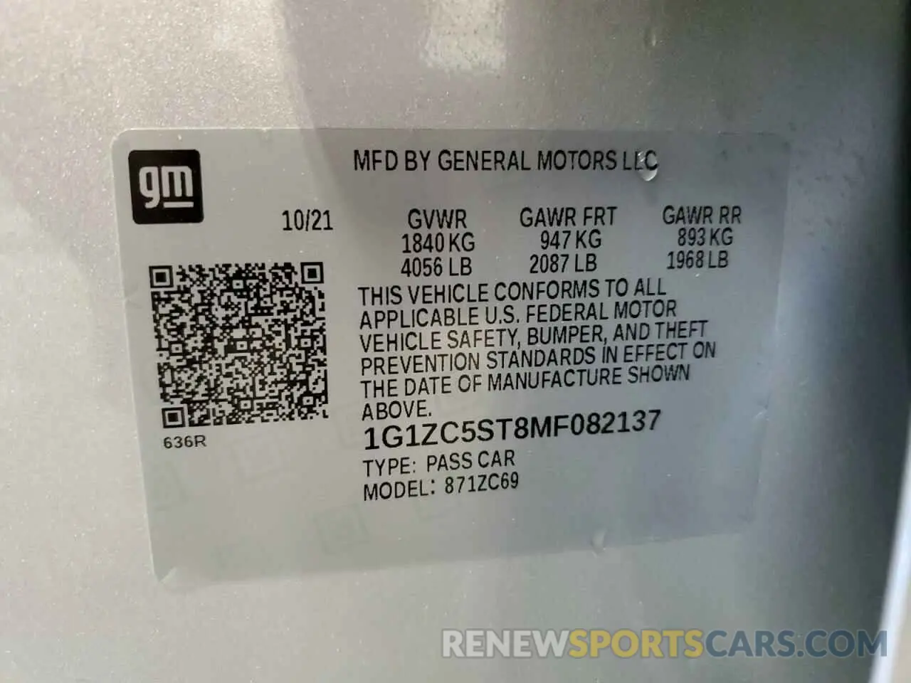 13 Фотография поврежденного автомобиля 1G1ZC5ST8MF082137 CHEVROLET MALIBU 2021