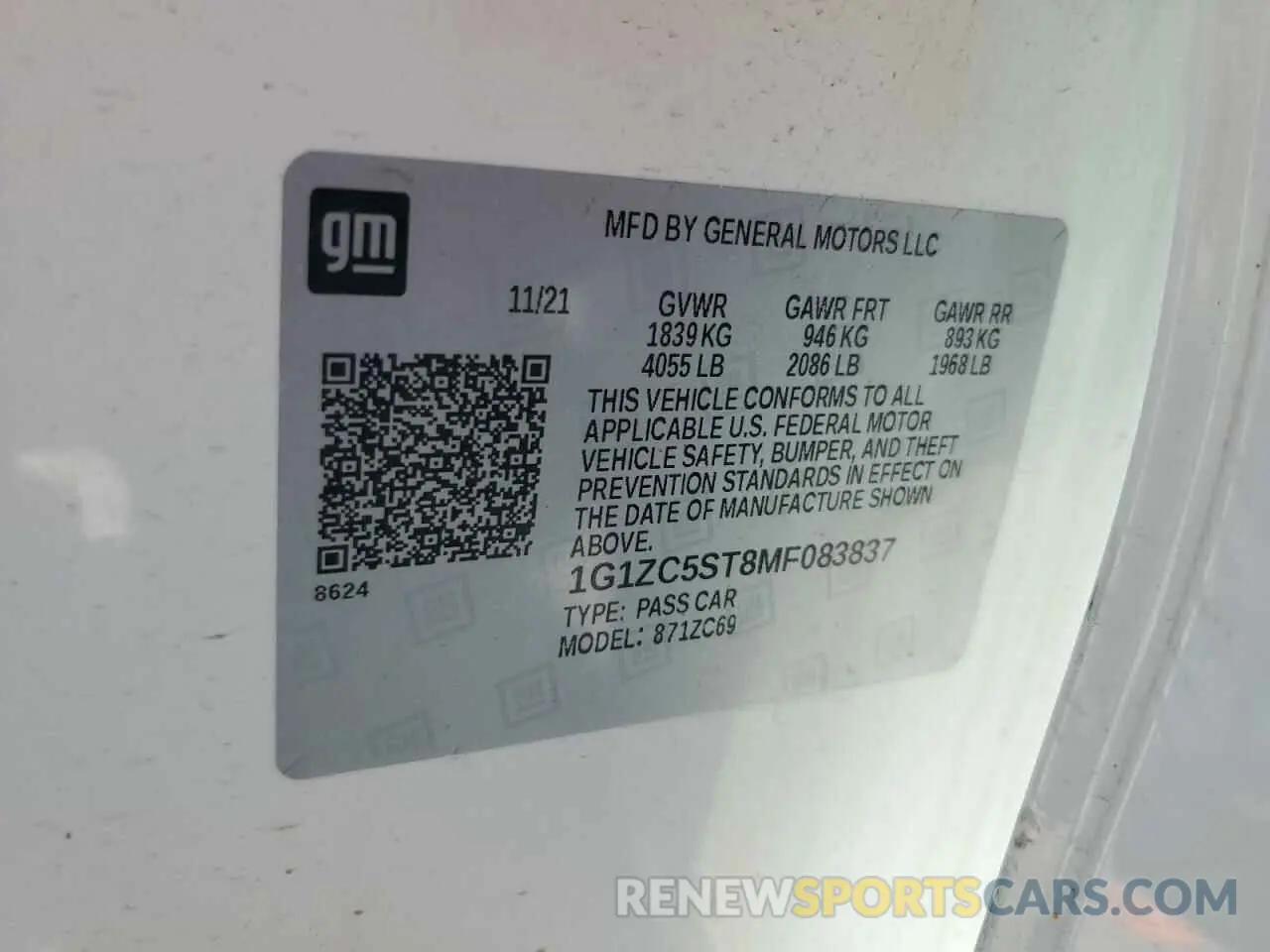 12 Photograph of a damaged car 1G1ZC5ST8MF083837 CHEVROLET MALIBU 2021