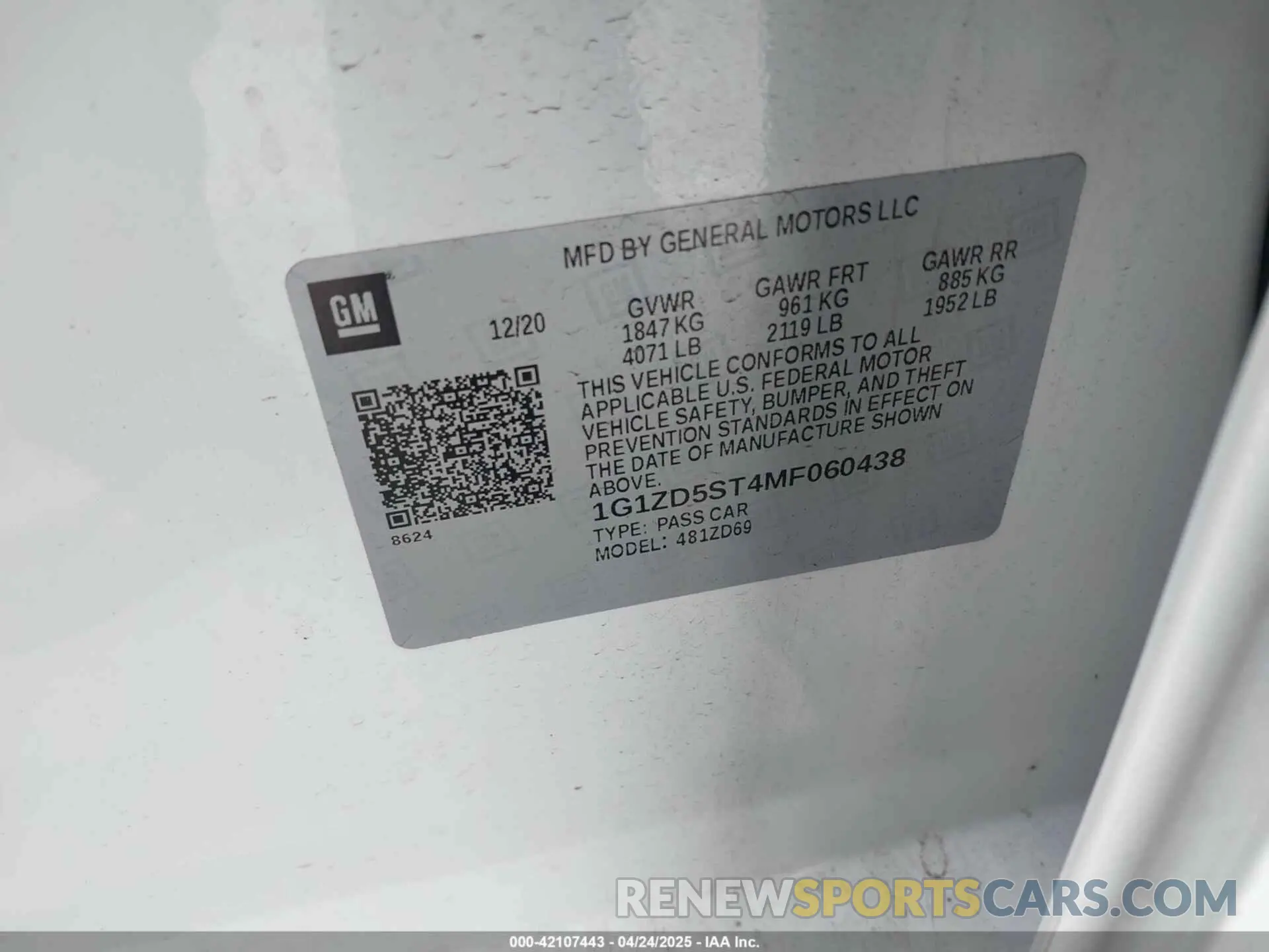 9 Фотография поврежденного автомобиля 1G1ZD5ST4MF060438 CHEVROLET MALIBU 2021