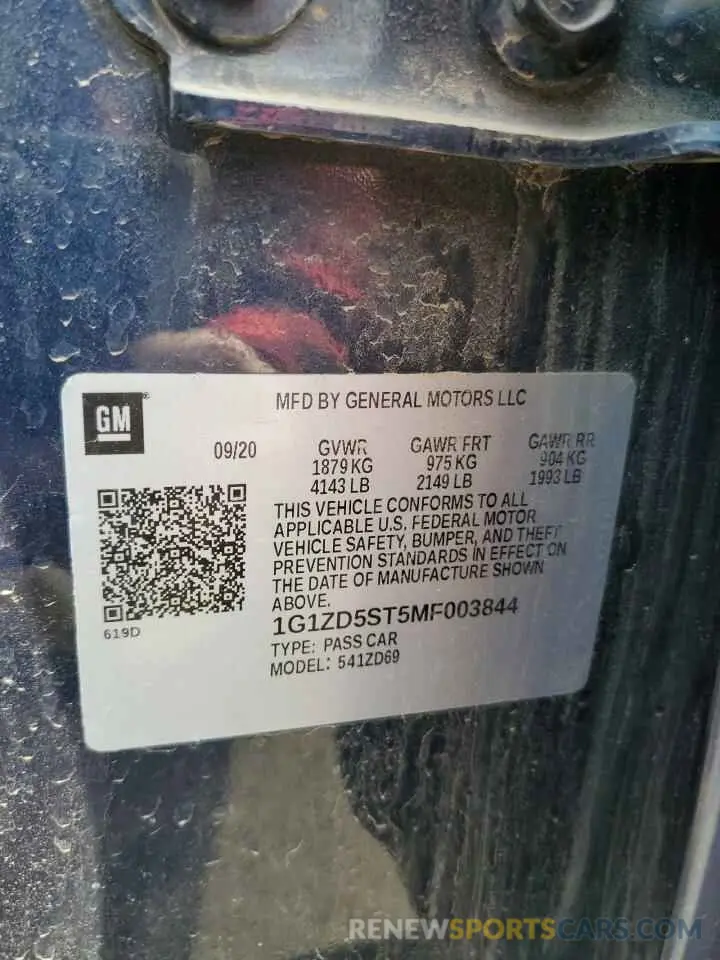 13 Фотография поврежденного автомобиля 1G1ZD5ST5MF003844 CHEVROLET MALIBU 2021