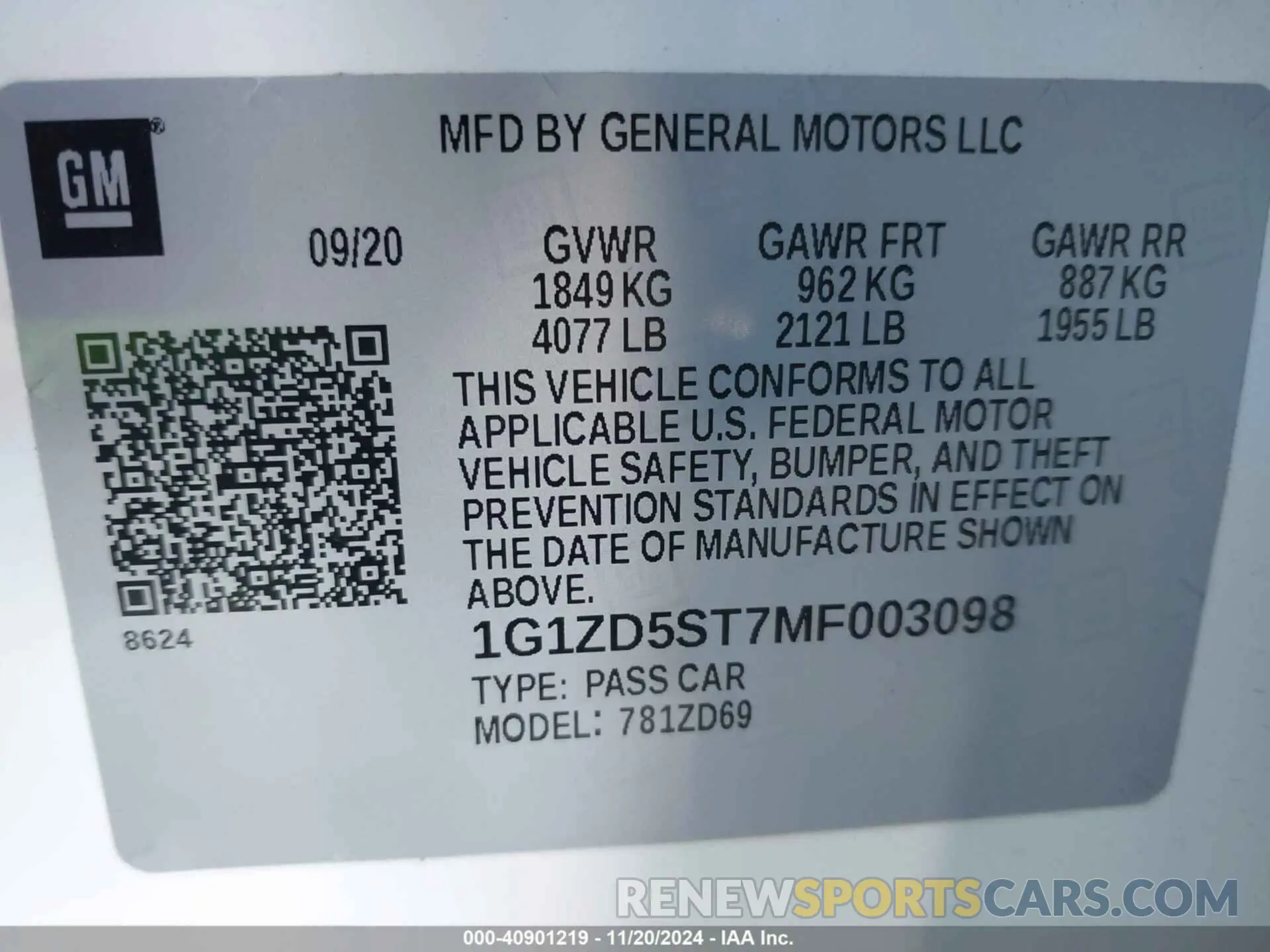 9 Фотография поврежденного автомобиля 1G1ZD5ST7MF003098 CHEVROLET MALIBU 2021