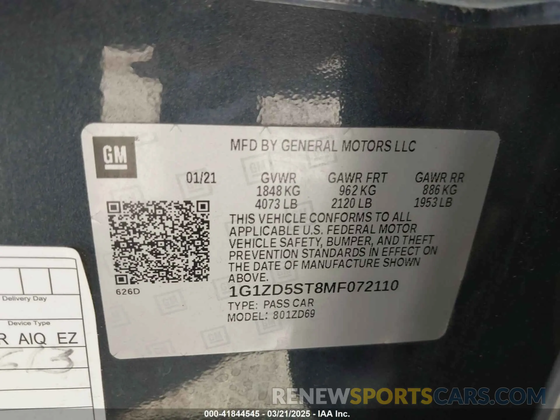 9 Photograph of a damaged car 1G1ZD5ST8MF072110 CHEVROLET MALIBU 2021