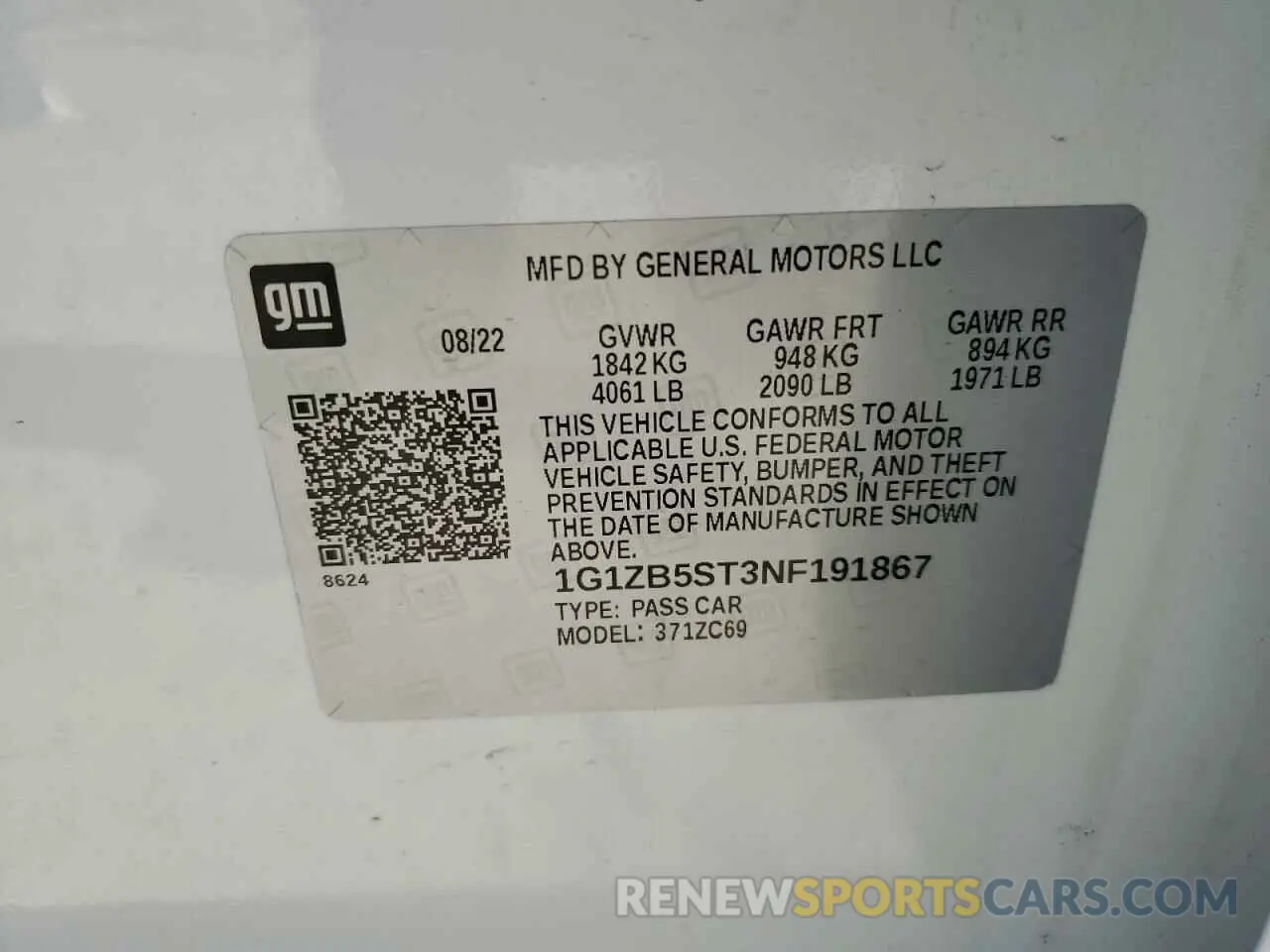 12 Photograph of a damaged car 1G1ZB5ST3NF191867 CHEVROLET MALIBU 2022