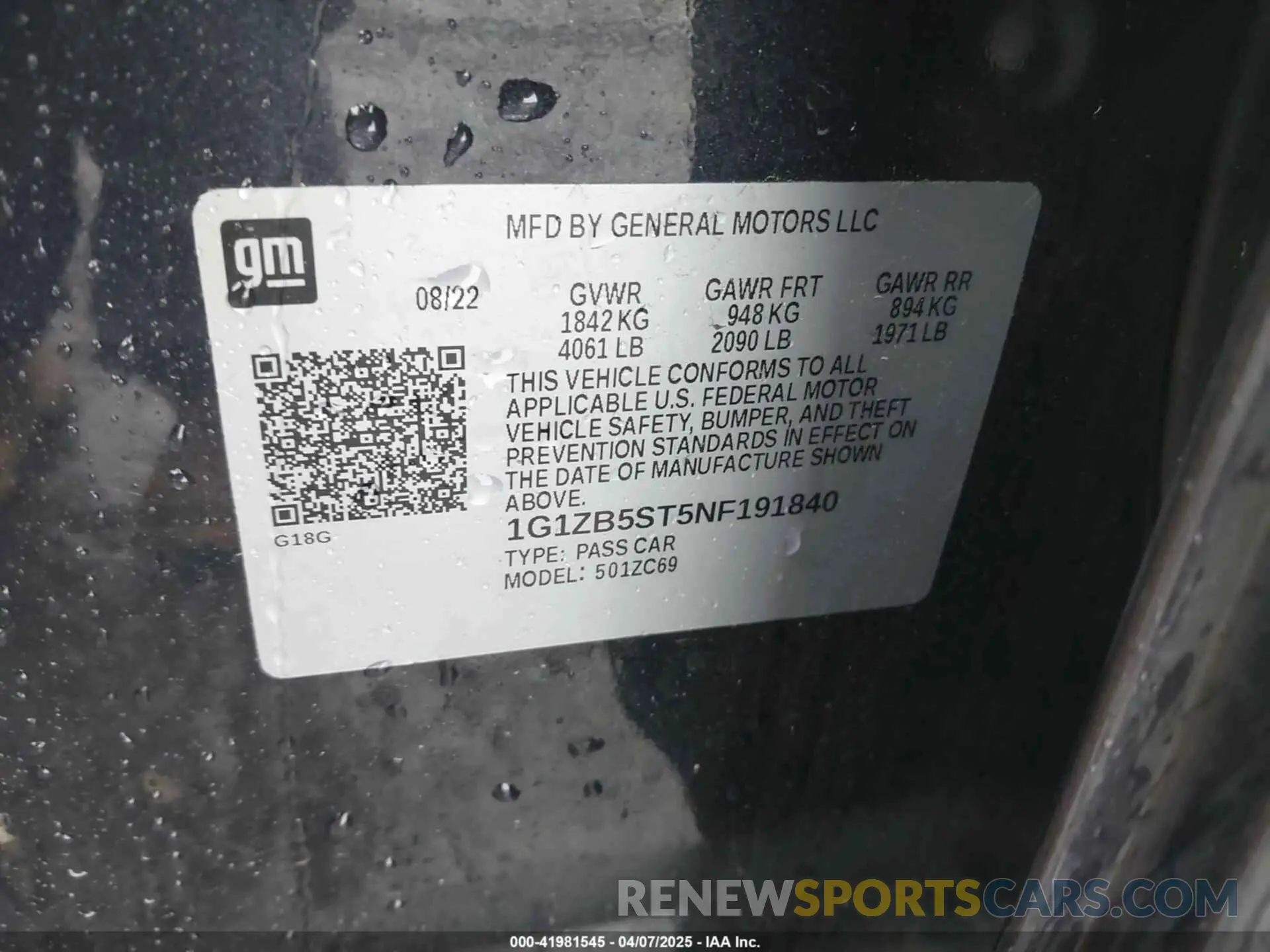 9 Фотография поврежденного автомобиля 1G1ZB5ST5NF191840 CHEVROLET MALIBU 2022