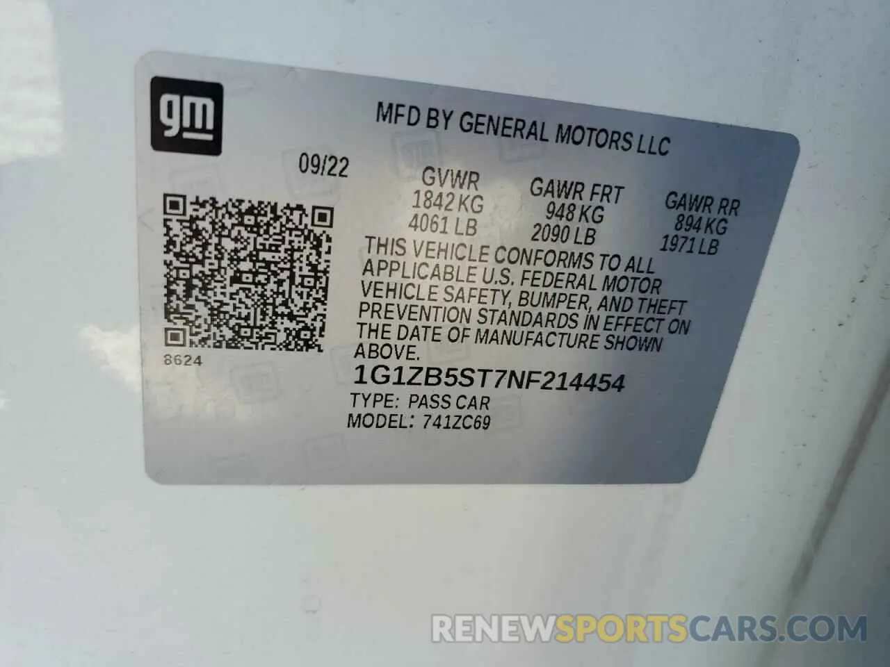 14 Photograph of a damaged car 1G1ZB5ST7NF214454 CHEVROLET MALIBU 2022