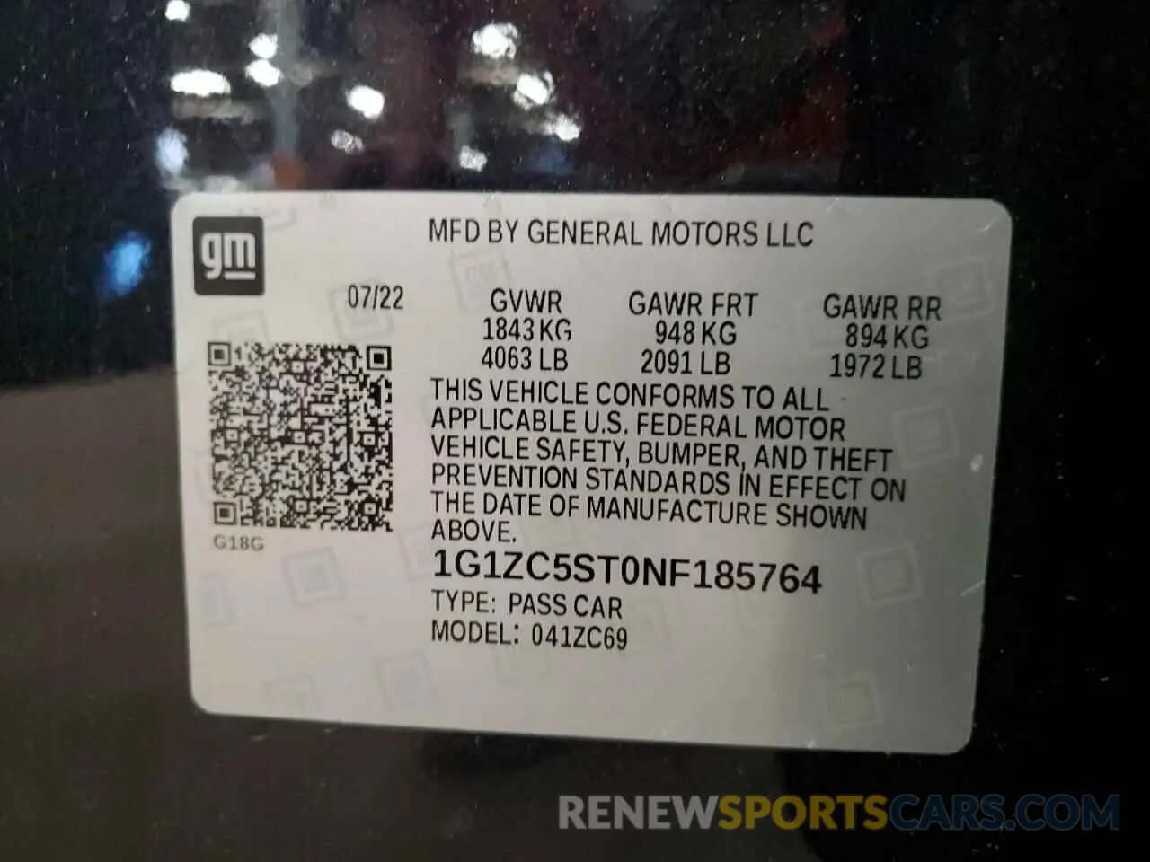 12 Photograph of a damaged car 1G1ZC5ST0NF185764 CHEVROLET MALIBU 2022
