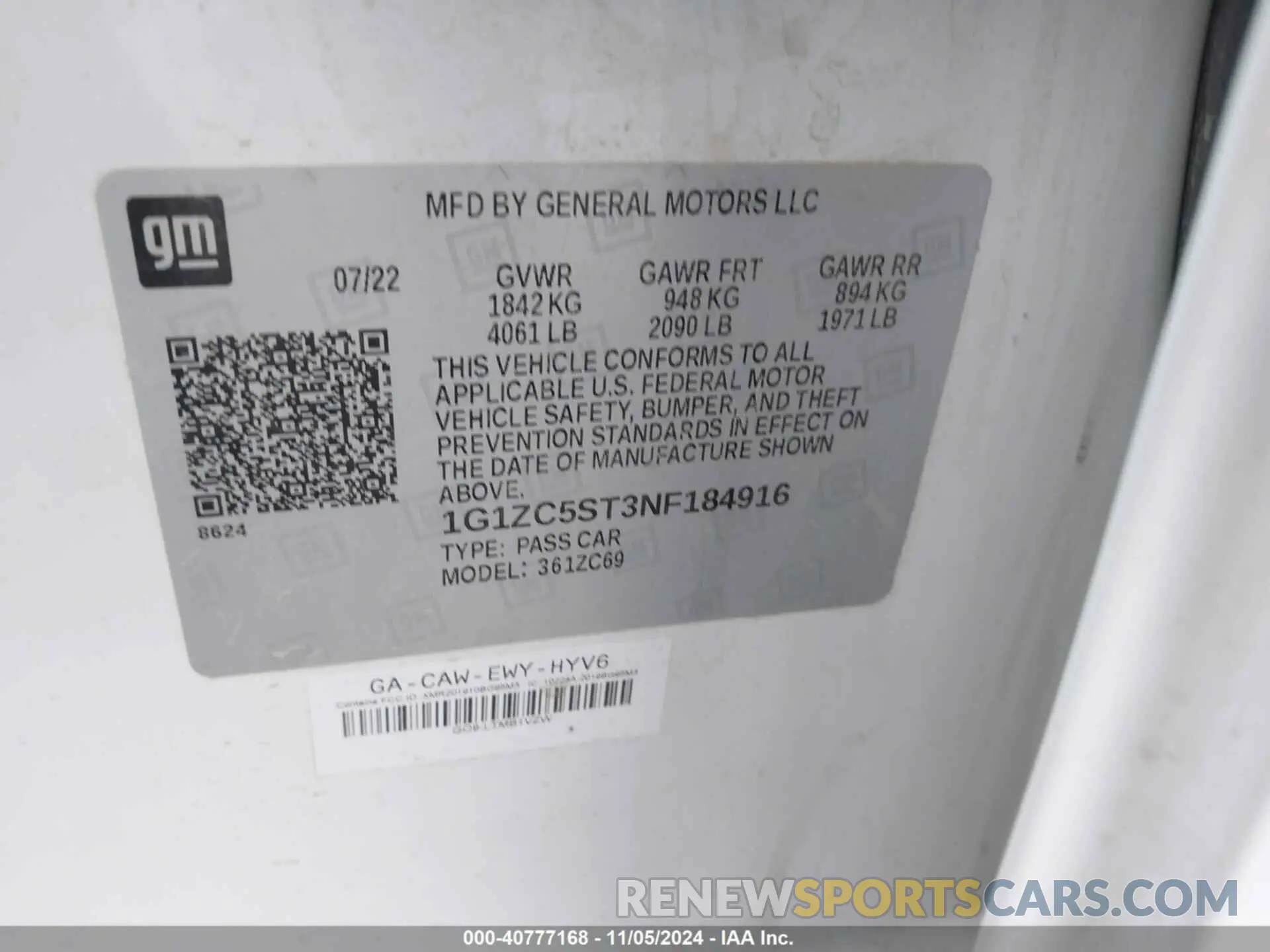 9 Photograph of a damaged car 1G1ZC5ST3NF184916 CHEVROLET MALIBU 2022